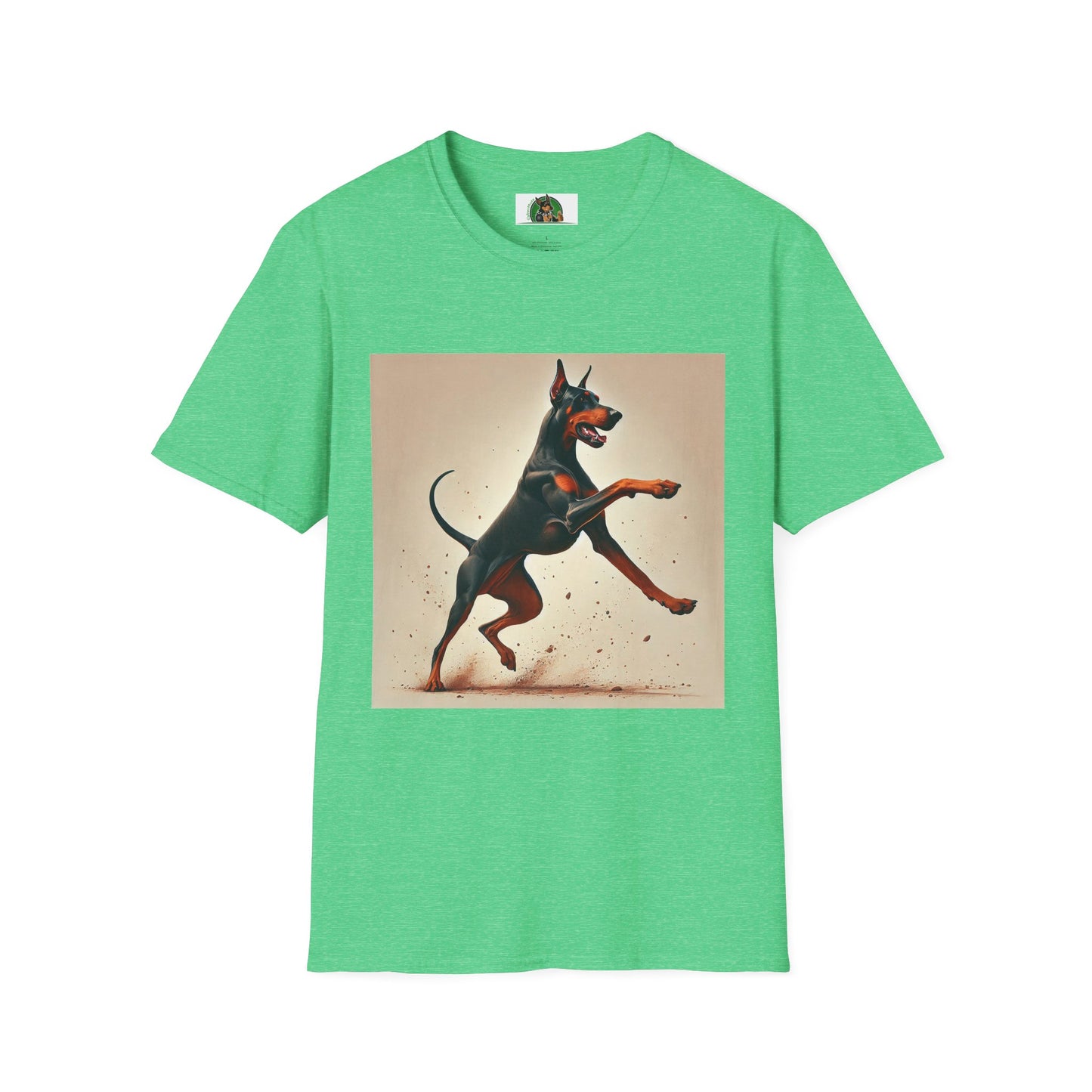 Dancing Doberman Unisex T-Shirt T-Shirt Printify S Heather Irish Green