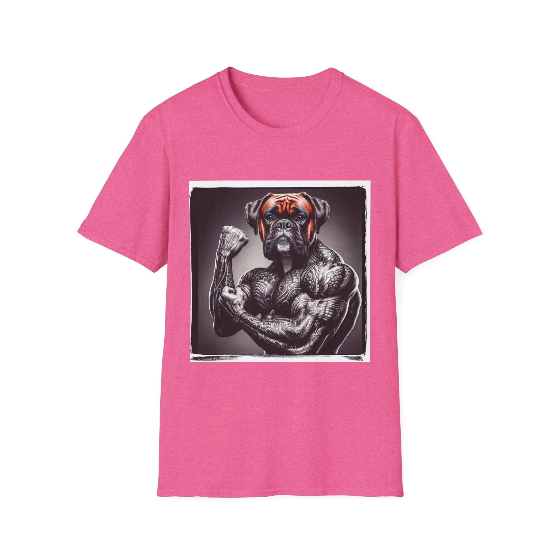 Boxer Black And White Muscle Dog T Shirt For Medium Sized Boxers Graphic Tee Premium Cotton T-Shirt Printify S Heather Heliconia
