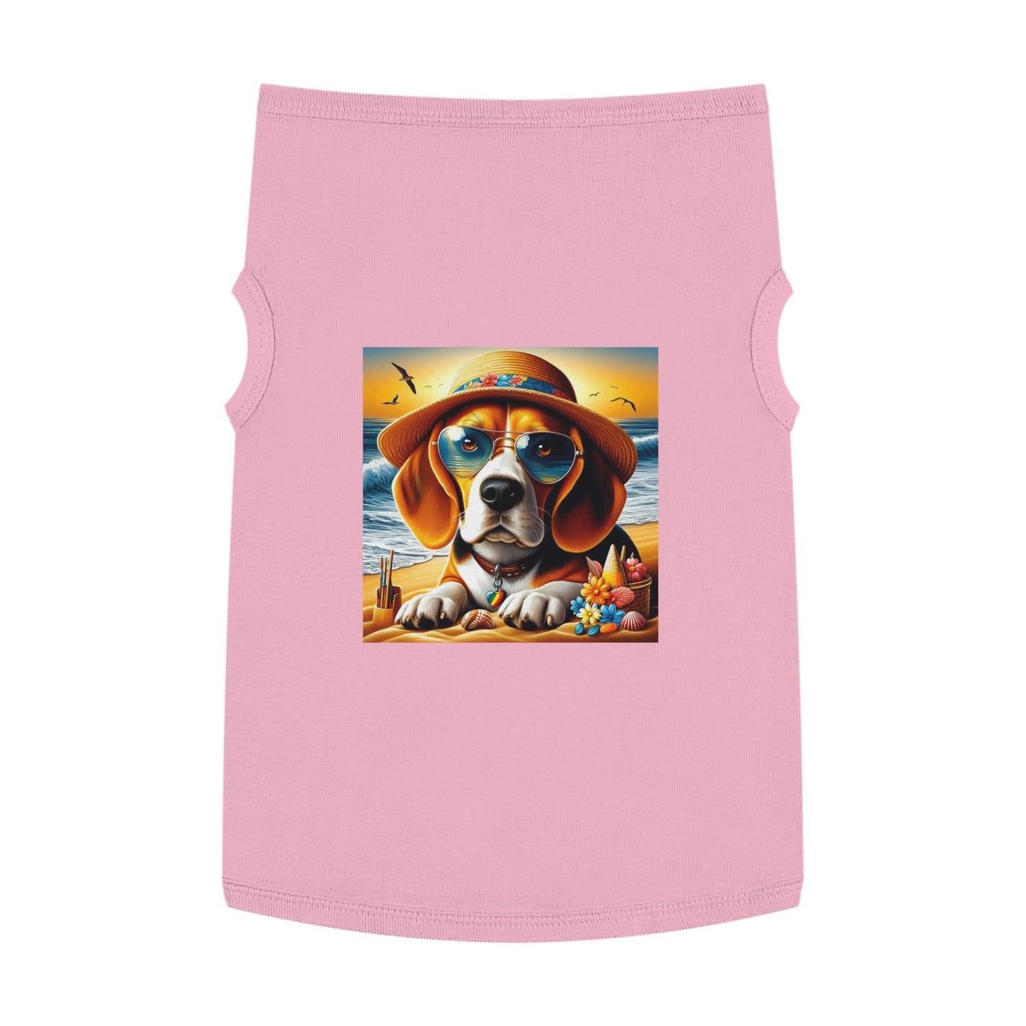 Pet Tank Top Beagle At Beach In Hat Pets Printify XL Pink 