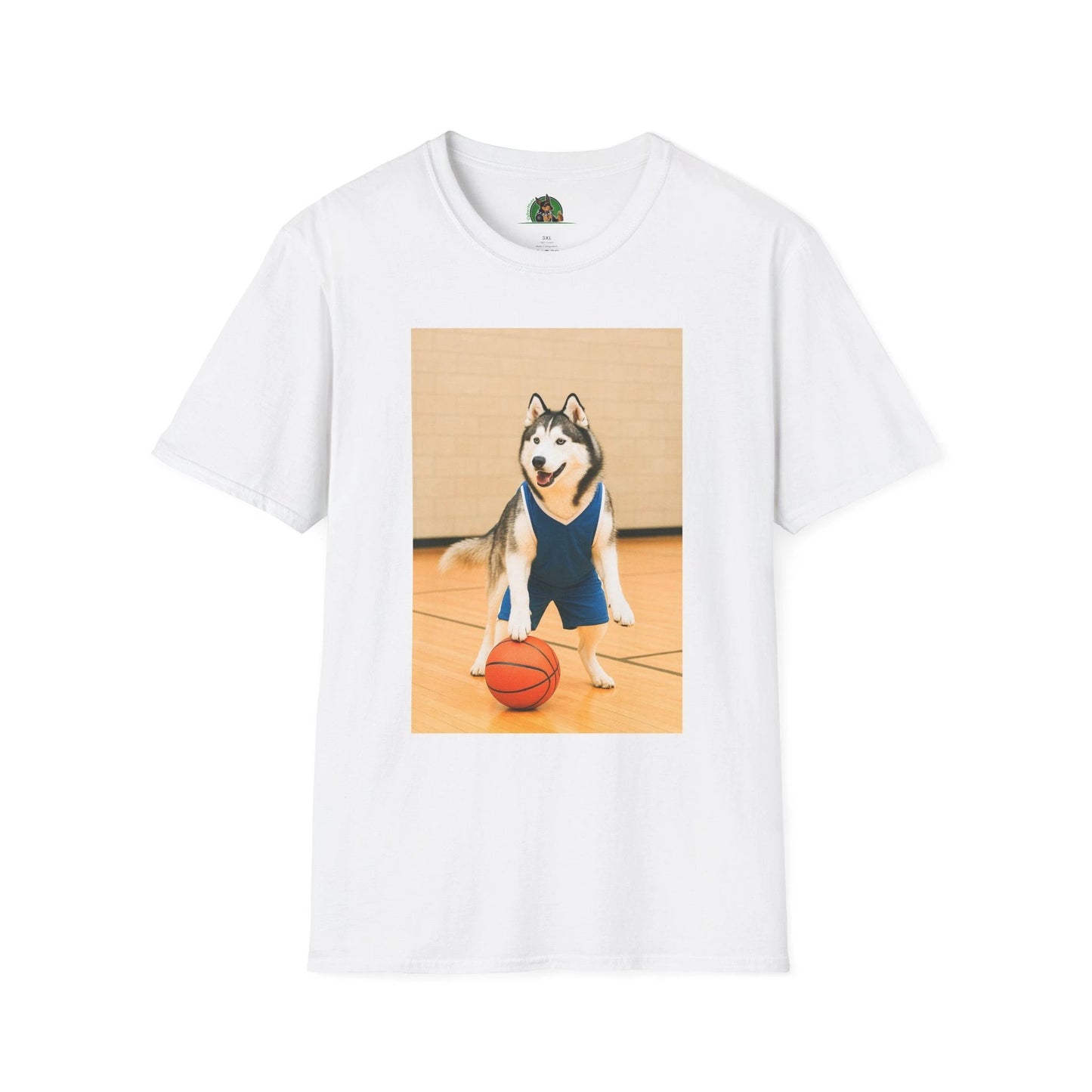 Husky Basketball T-Shirt — Sports Dog Tee T-Shirt Printify White S