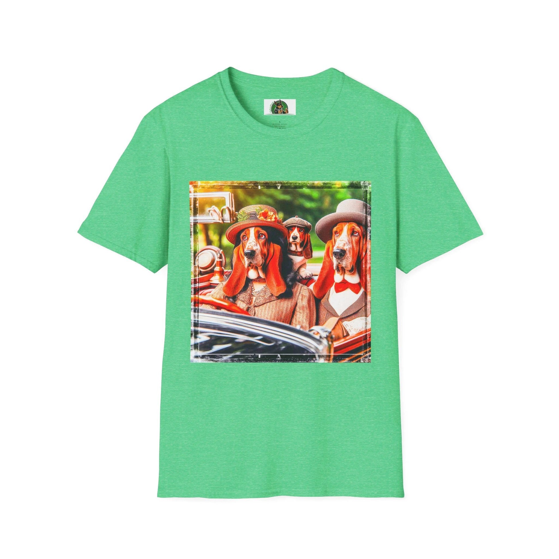 Wacky Basset Hound Family Sunday Driving T Shirt For Dog Lovers Classic Charm Apparel T-Shirt Printify S Heather Irish Green