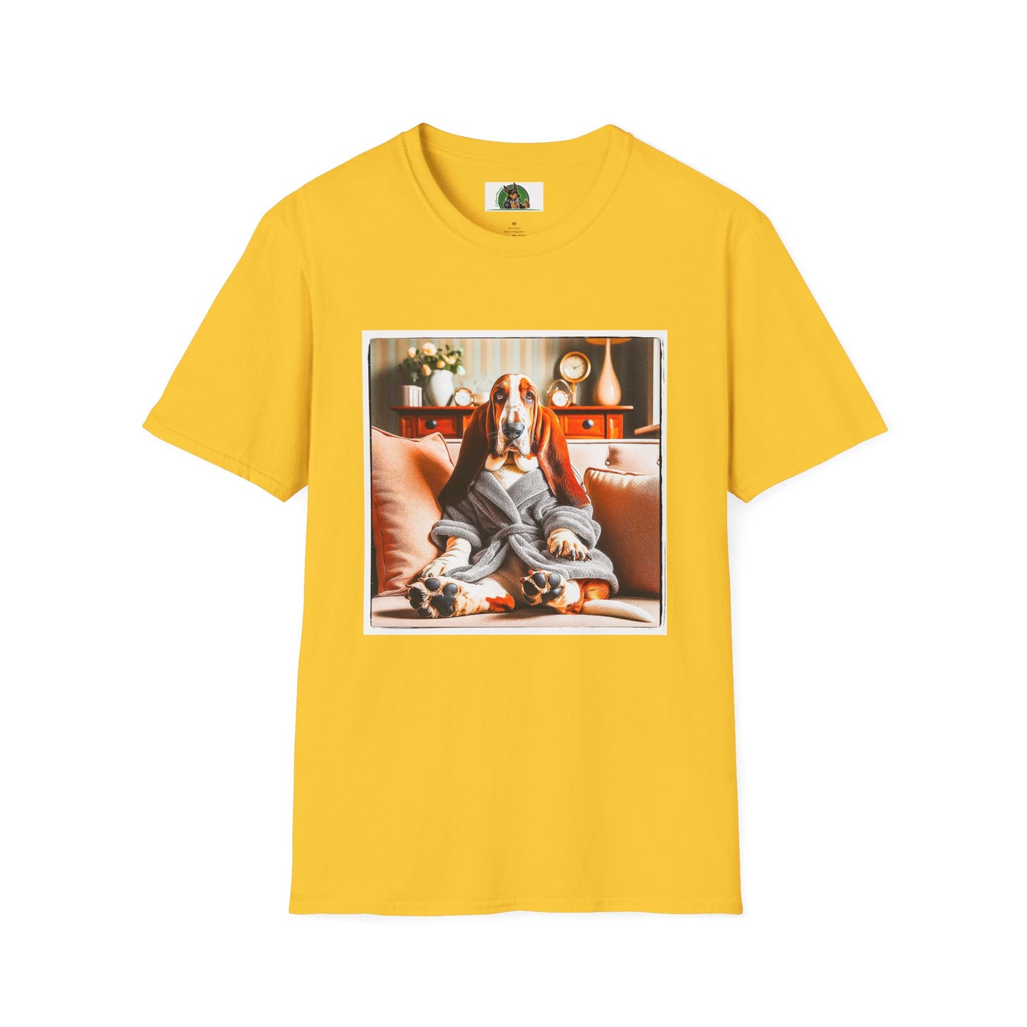Basset Hound In Bath Robe Sitting On Couch T-Shirt Printify S Daisy