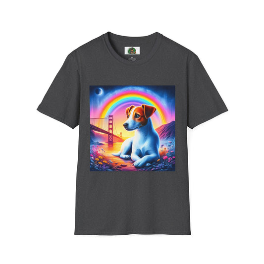 Jack Russell Rainbow Bridge Moonlit Mountain T-Shirt Printify S Dark Heather 