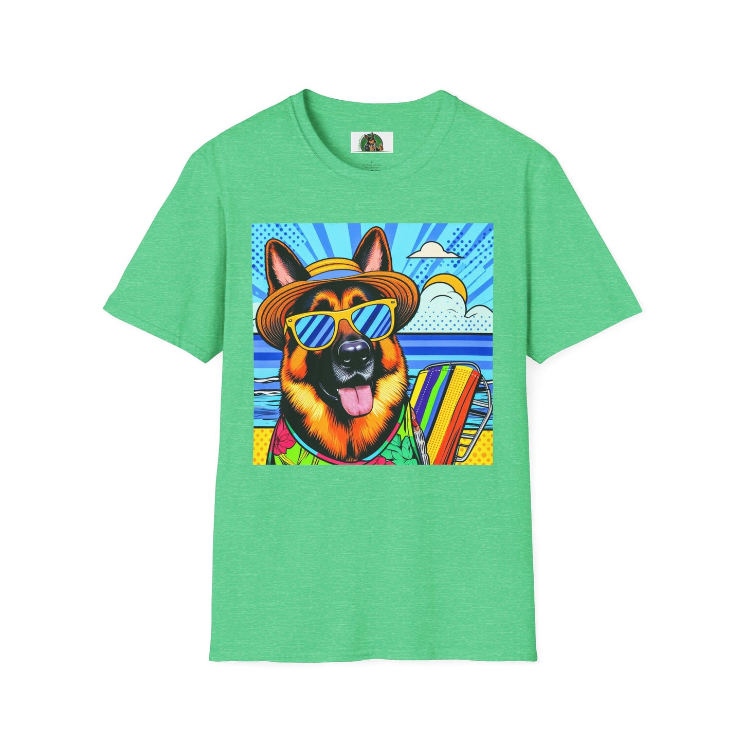German Shepherd beach puppy shirt T-Shirt Printify Heather Irish Green S