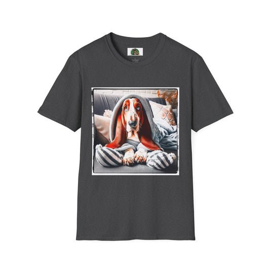 Basset Hound Draped In Blanket T-Shirt Printify XS Dark Heather