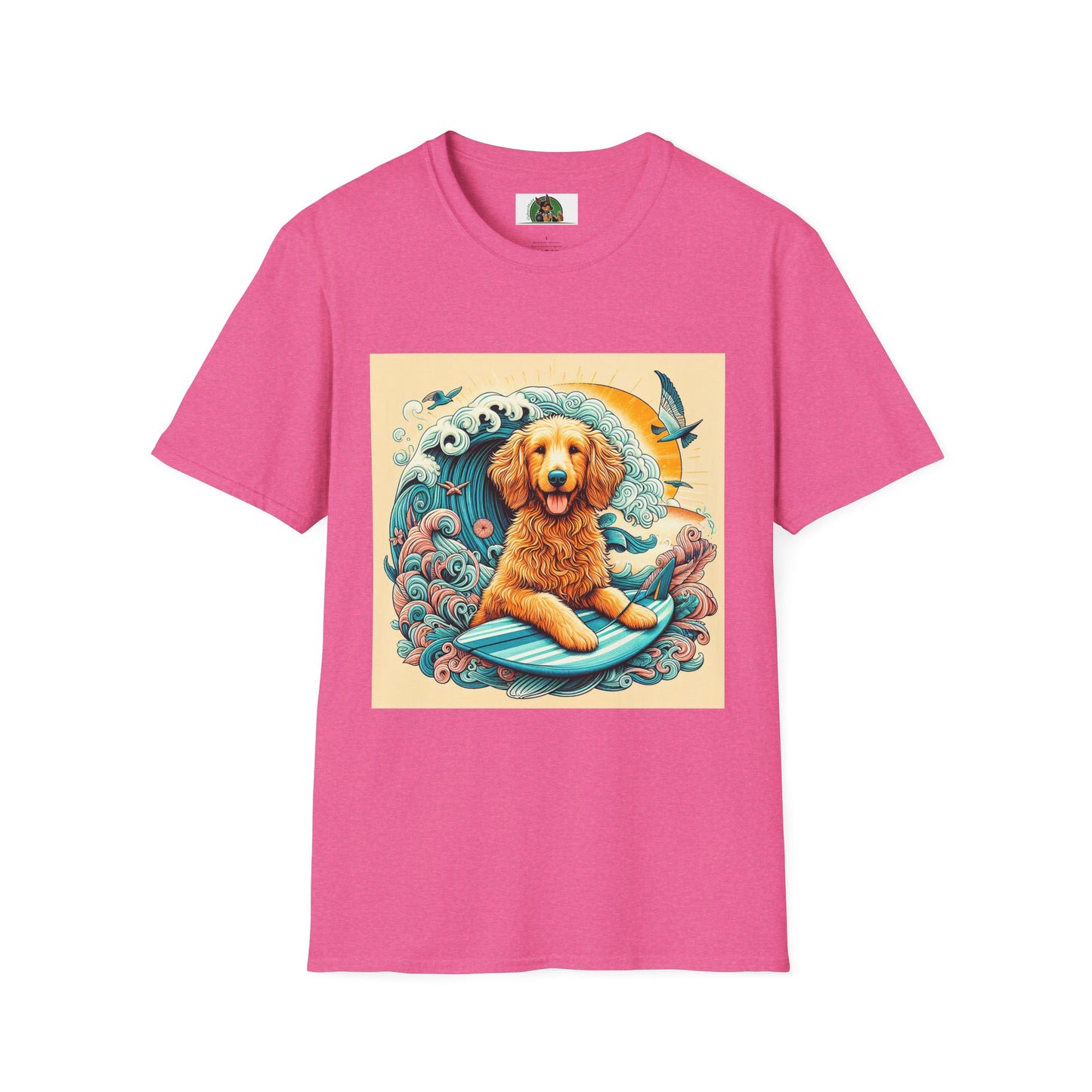 Golden Doodle surfing fun shirt T-Shirt Printify S Heather Heliconia