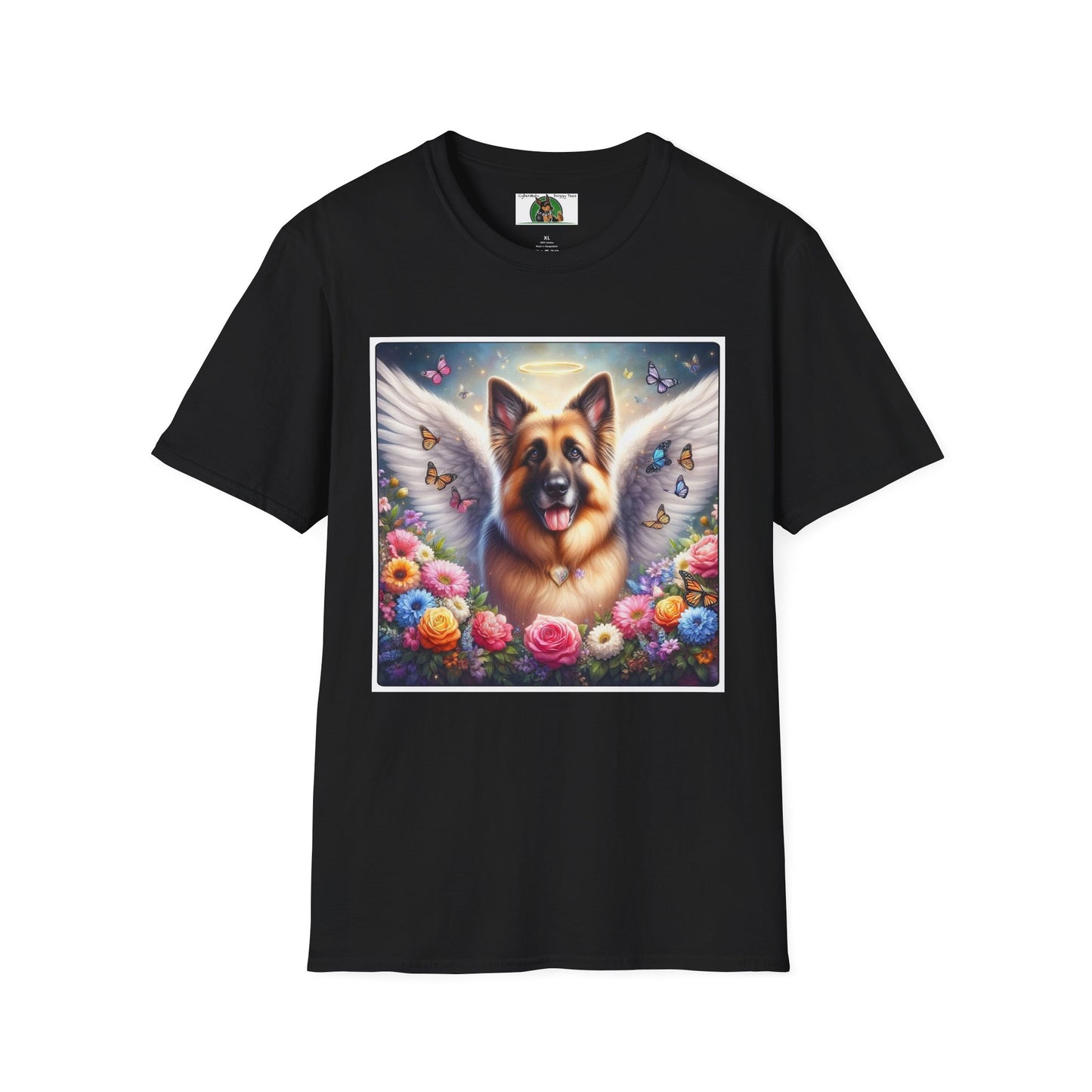 German Shepherd Dog "Rainbow Bridge" Unisex Softstyle T-Shirt T-Shirt Printify S Black