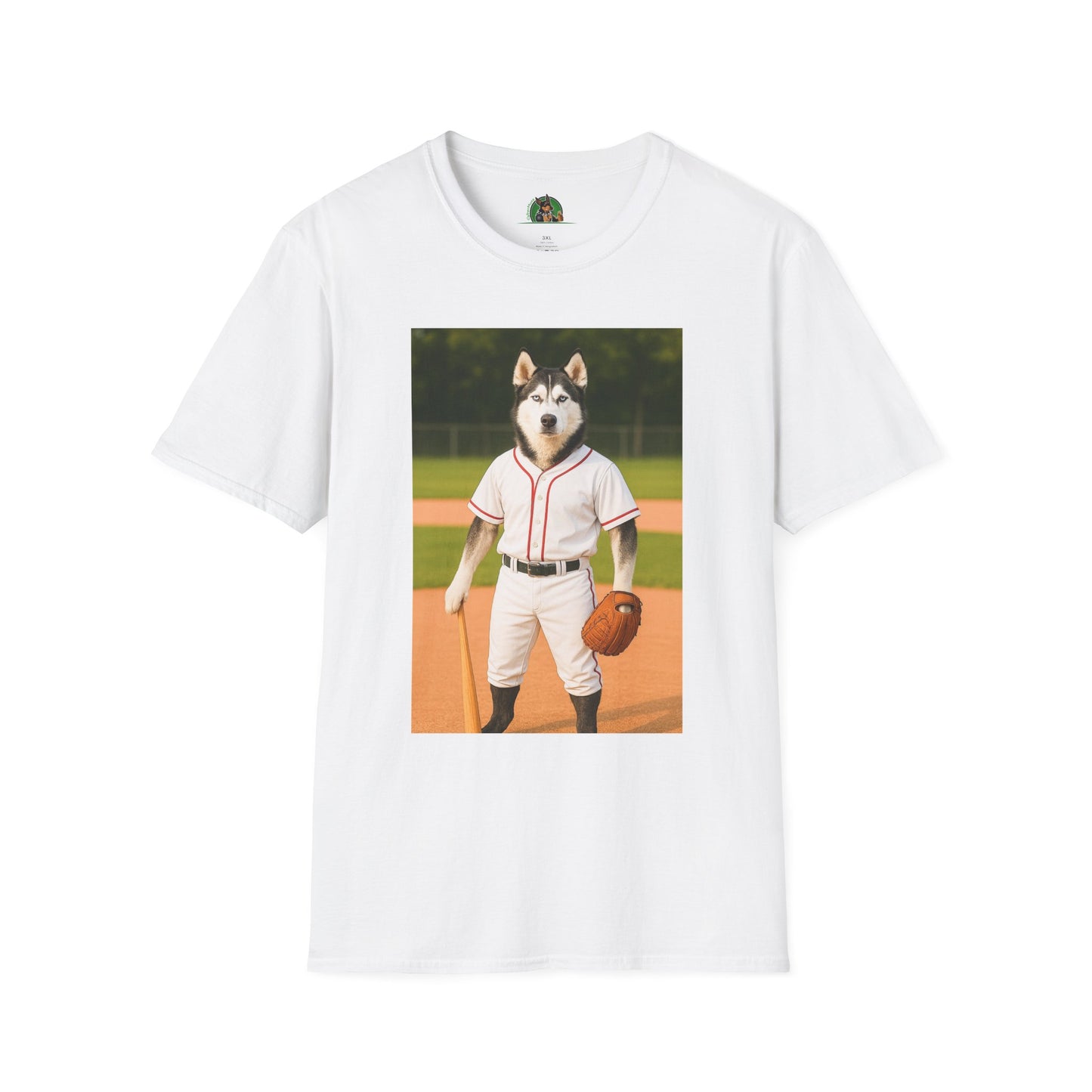 Husky Baseball T-Shirt — Sports Dog Tee T-Shirt Printify White S