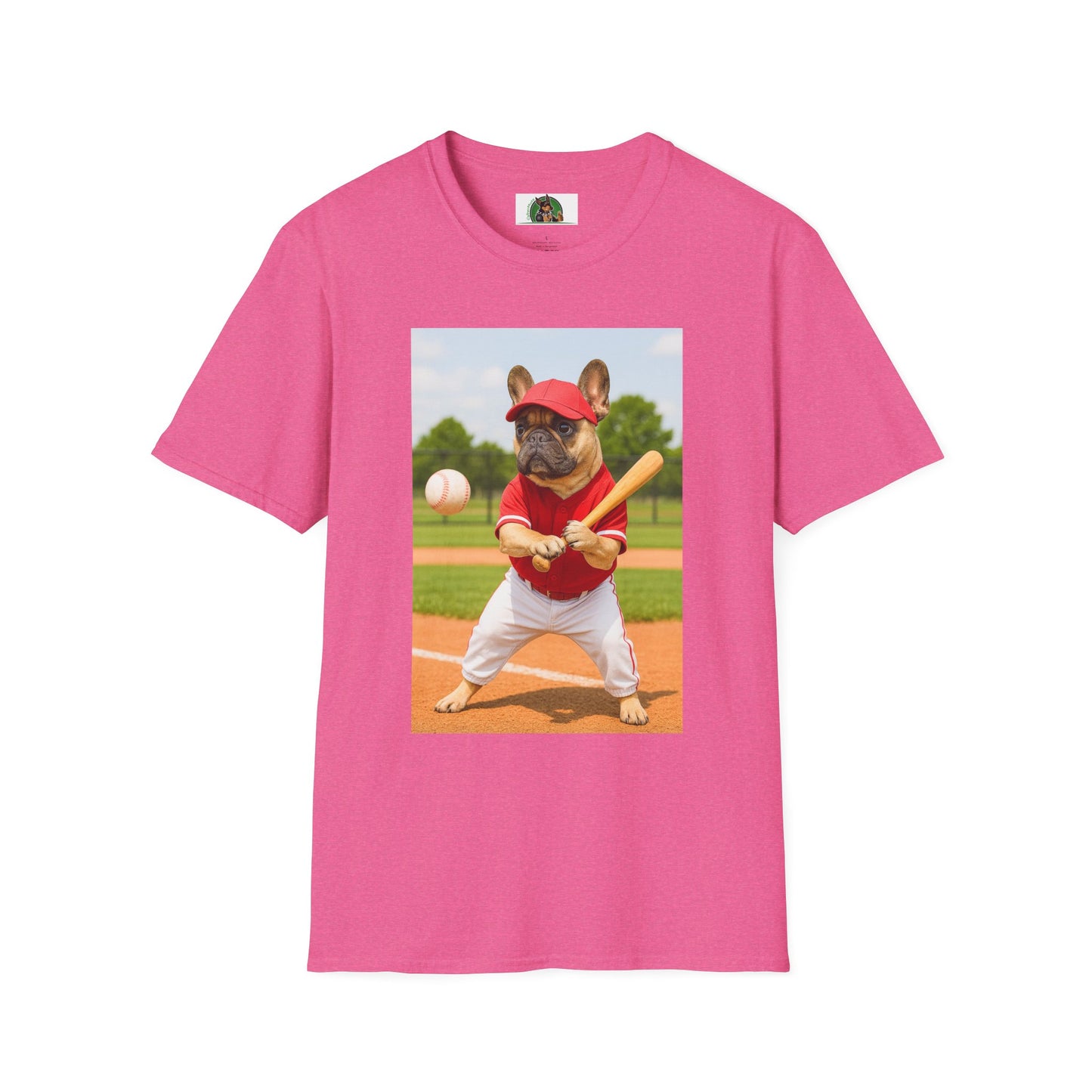 Sports Baseball French Bulldog T-Shirt T-Shirt Printify Heather Heliconia S