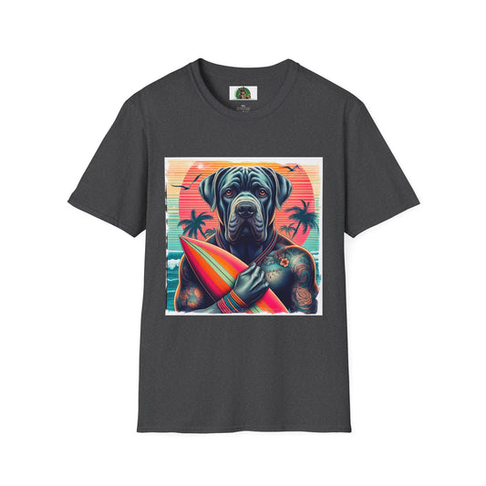 Cane Corso Buff Surfer At BeachCane T-Shirt Printify XS Dark Heather