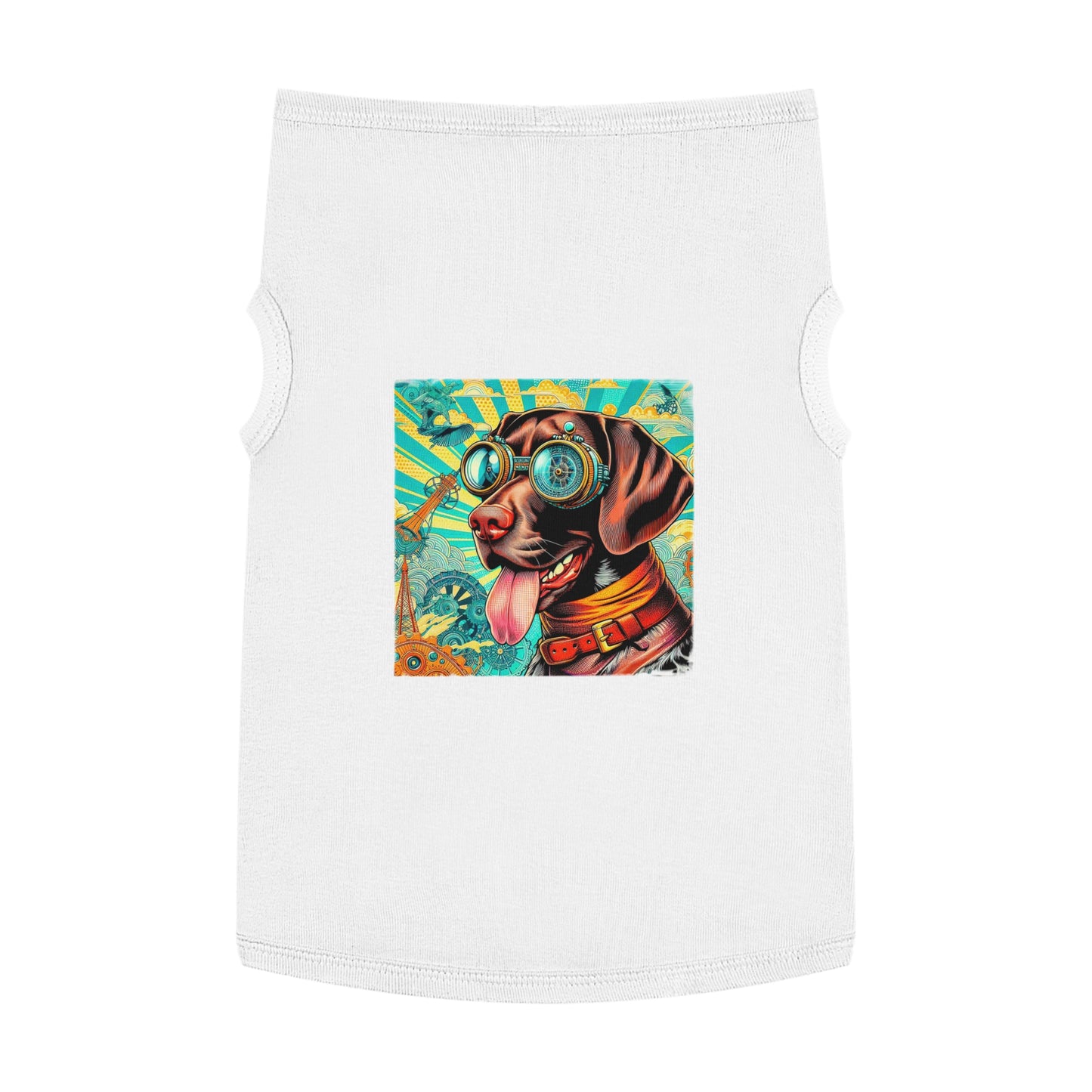 German Shorthaired Pointer blue and yellow striped steampunk Pets Printify XL White