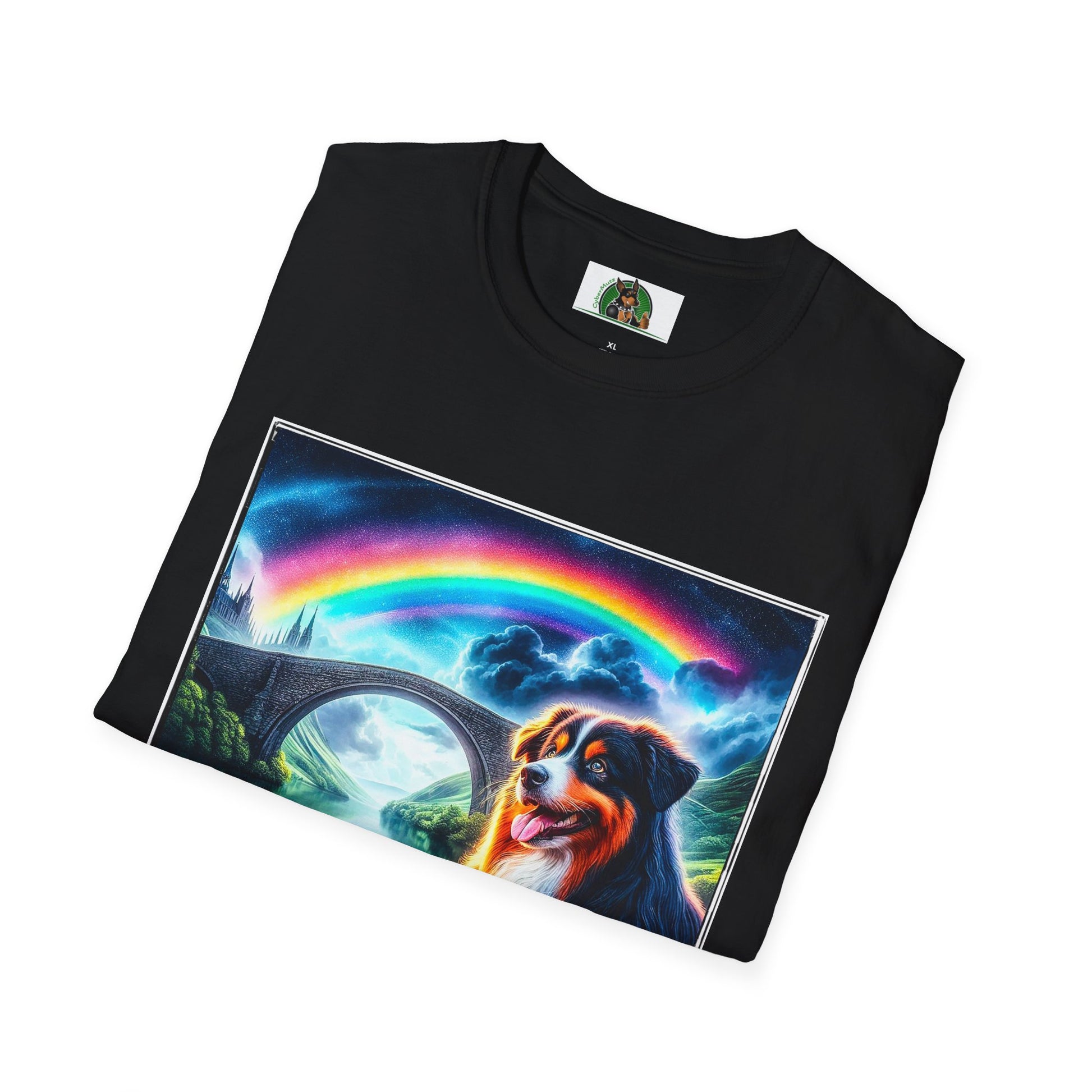 Australian Shepherd Rainbow Bridge And Lake T-Shirt Printify   