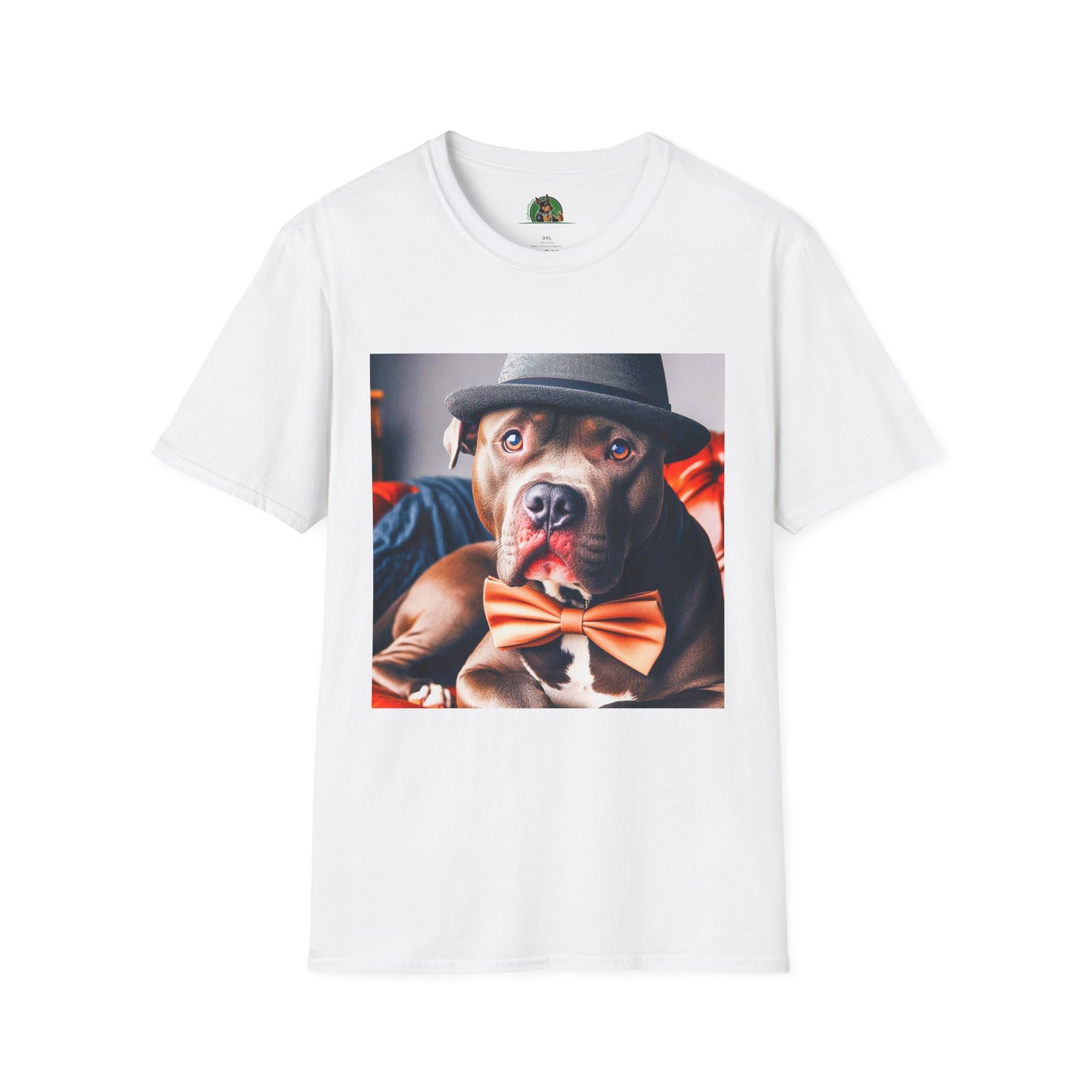 Pit Bull hat and bow tie shirt T-Shirt Printify XS White