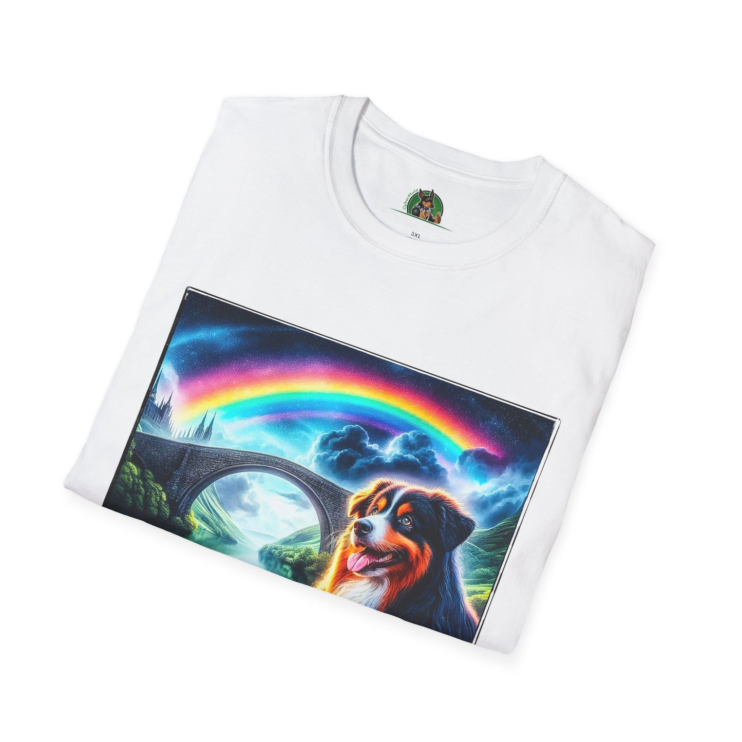 Australian Shepherd Rainbow Bridge And Lake T-Shirt Printify