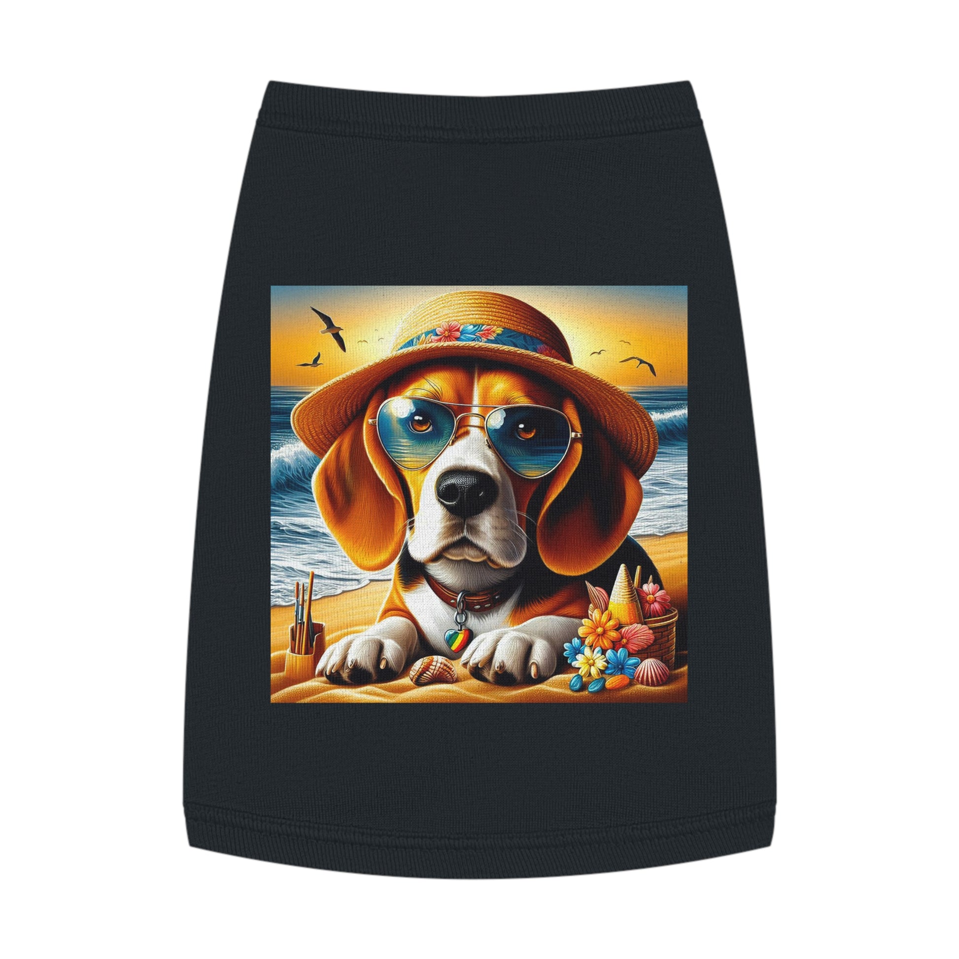 Pet Tank Top Beagle At Beach In Hat Pets Printify M Black 