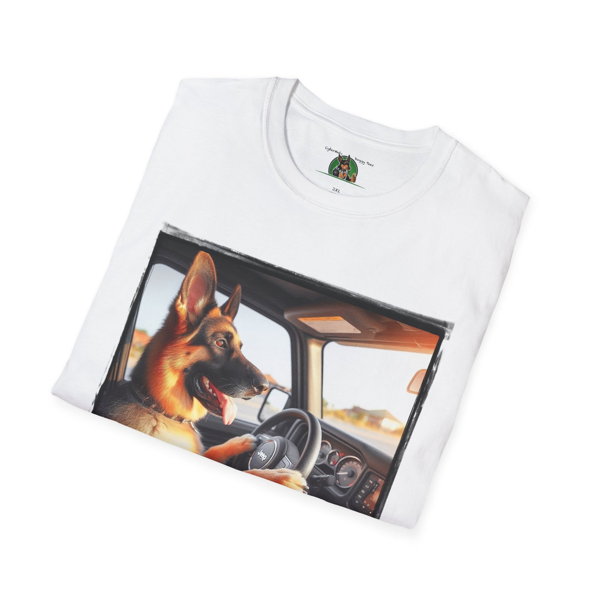 German Shepherd Dog Off-Roader Unisex Softstyle T-Shirt T-Shirt Printify