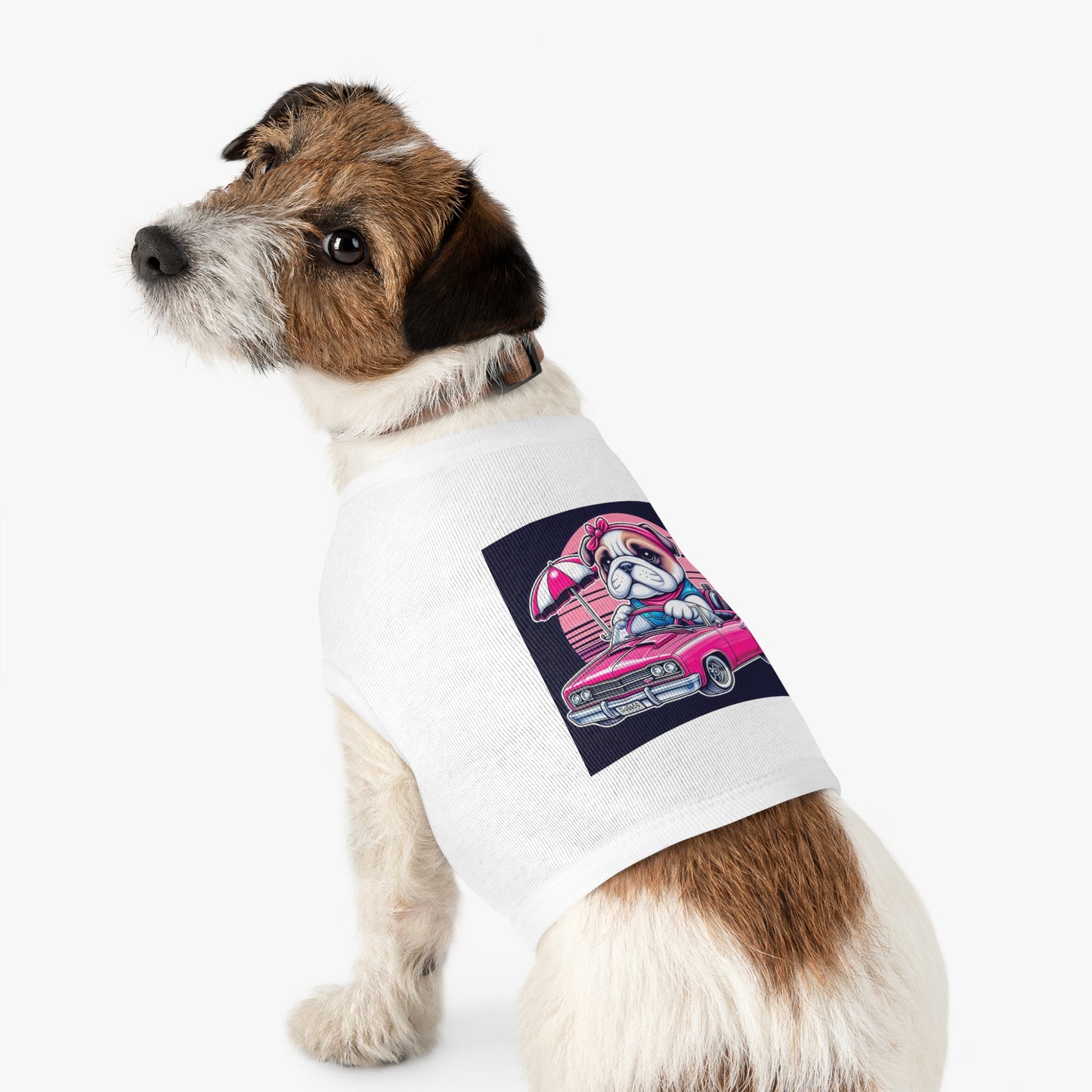 Wacky Pet Tank Top Bulldog tiny pink. car t shirt Pets Printify