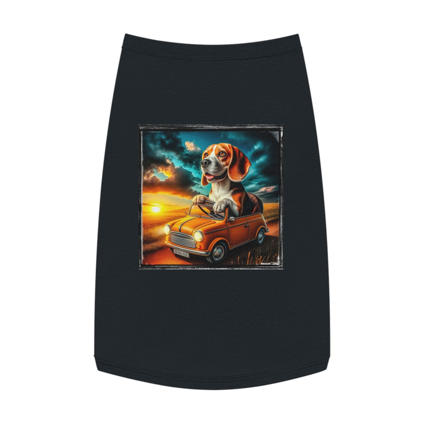 Pet Tank Top Wacky Beagle Dog Driving Tiny Car Pets Printify L Black 