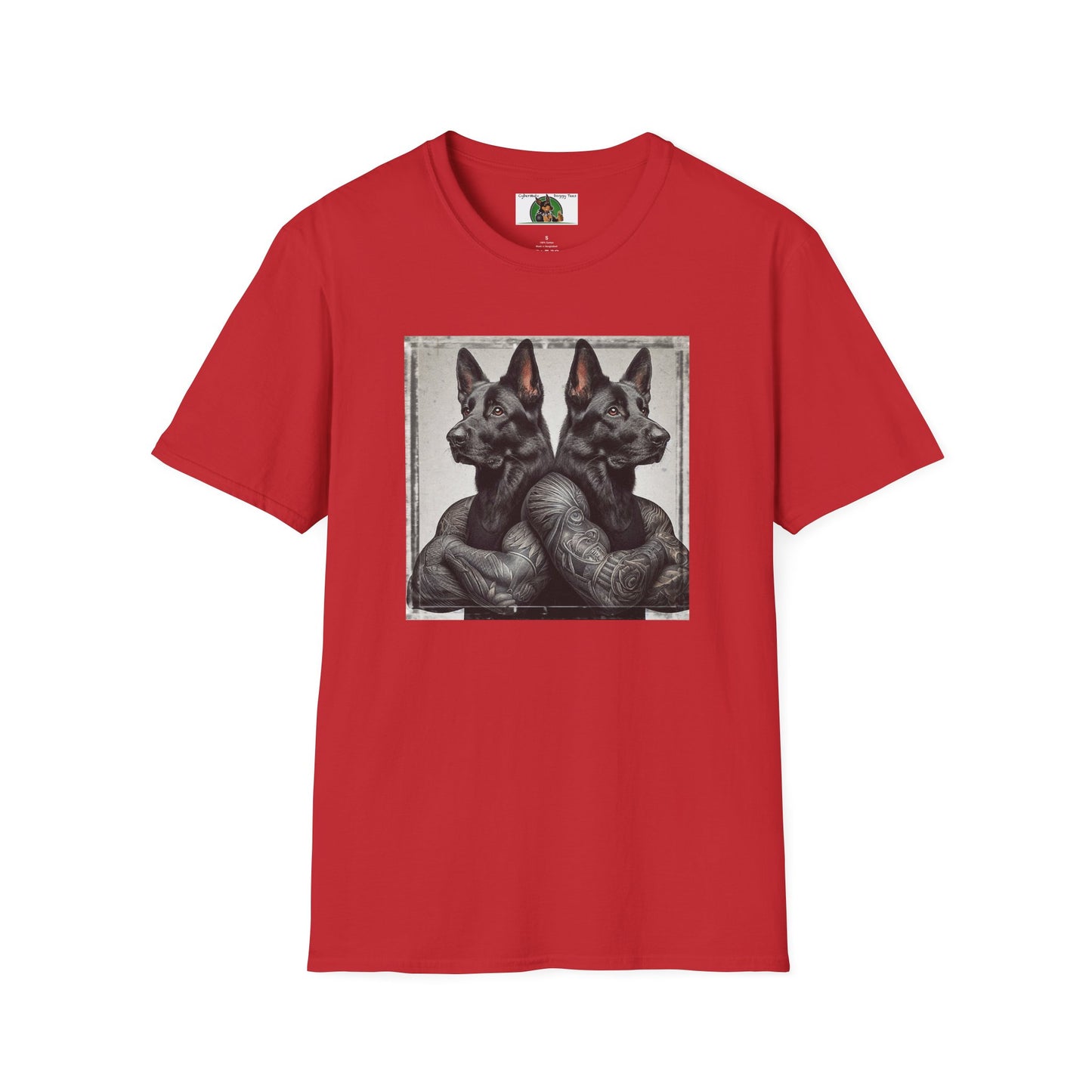 Muscle Twins Black German Shepherds Unisex Softstyle T-Shirt T-Shirt Printify S Red