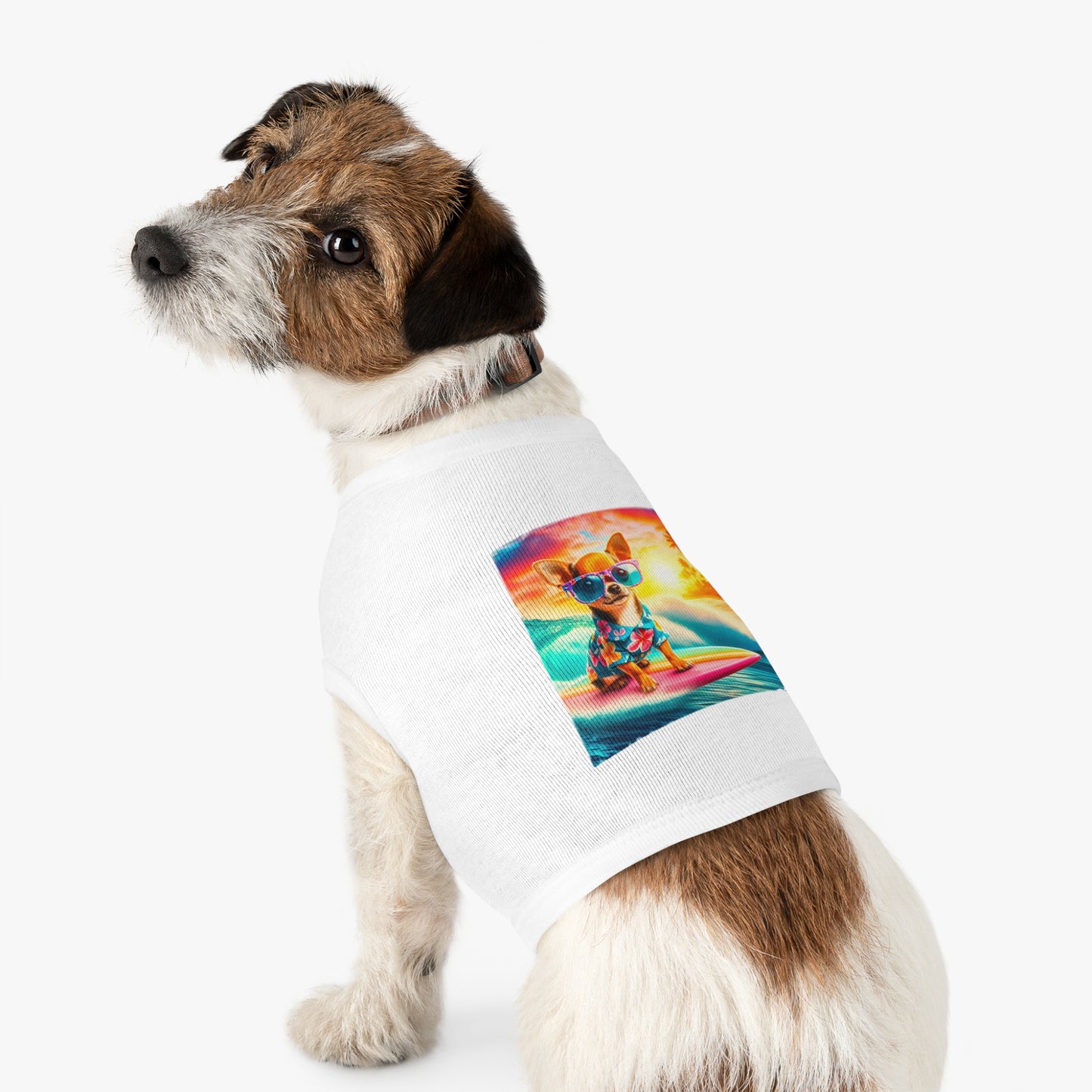 Pet Tank Top Chihuahua colorful waves t shirt Pets Printify
