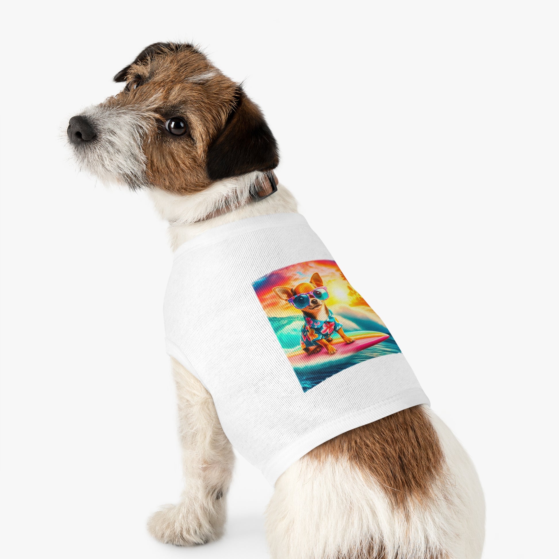 Pet Tank Top Chihuahua colorful waves t shirt Pets Printify