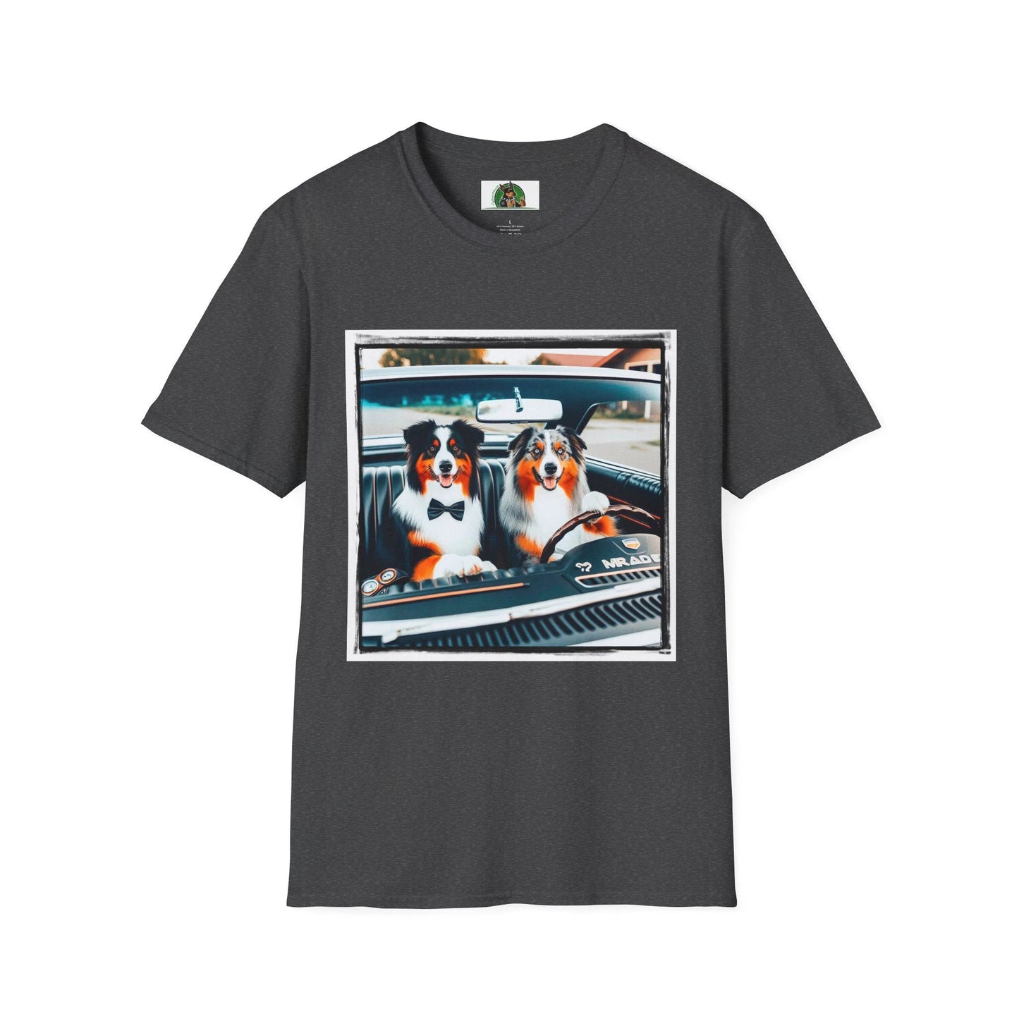 Australian Shepherd Couple Sunday Driving Tee For Dog Lovers Graphic Tee Great Gift Idea T-Shirt Printify XS Dark Heather
