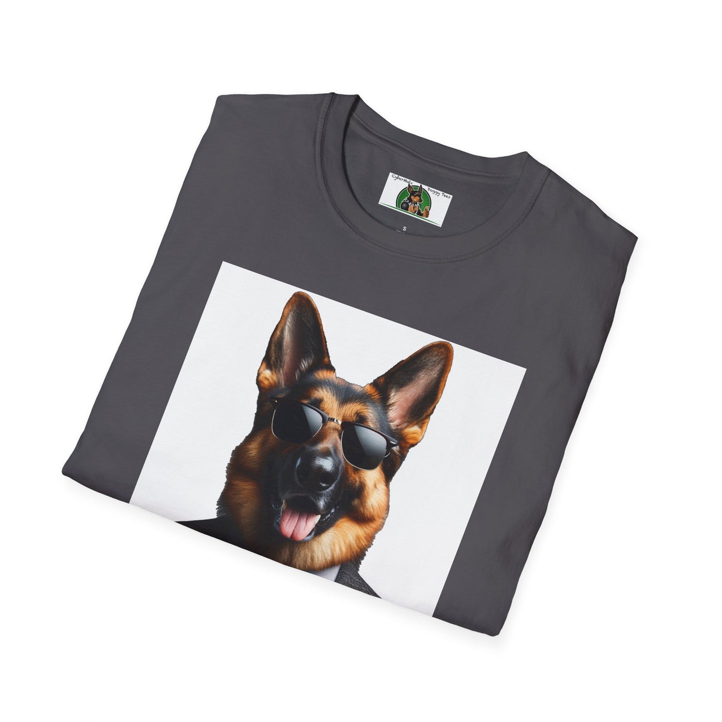 German Shepherd in Suit and Sunglasses Unisex Softstyle T-Shirt T-Shirt Printify