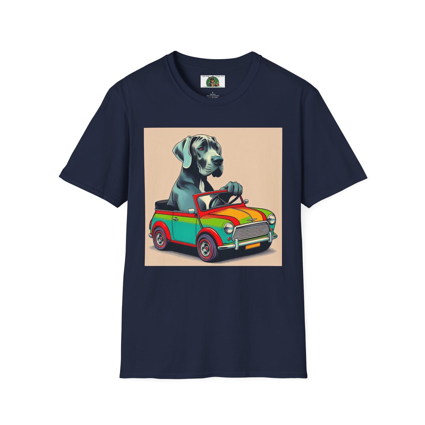 Labrador in a Wacky Little Car T-Shirt Printify Navy S 