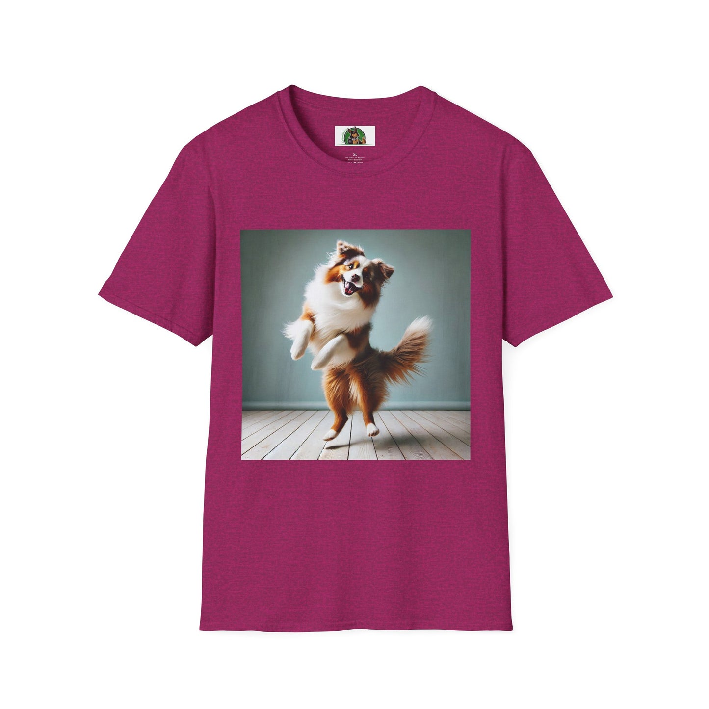 Dog Lover T-Shirt - Dancing Dog Australian Shepherd T-Shirt Printify S Antique Heliconia