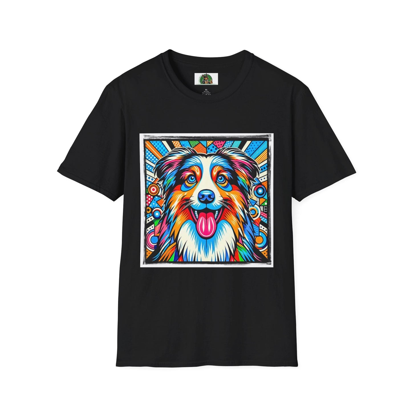 Australian Shepherd Bright Pop Art T Shirt Vibrant Canine Graphic Tee for Dog Lovers T-Shirt Printify XS Black