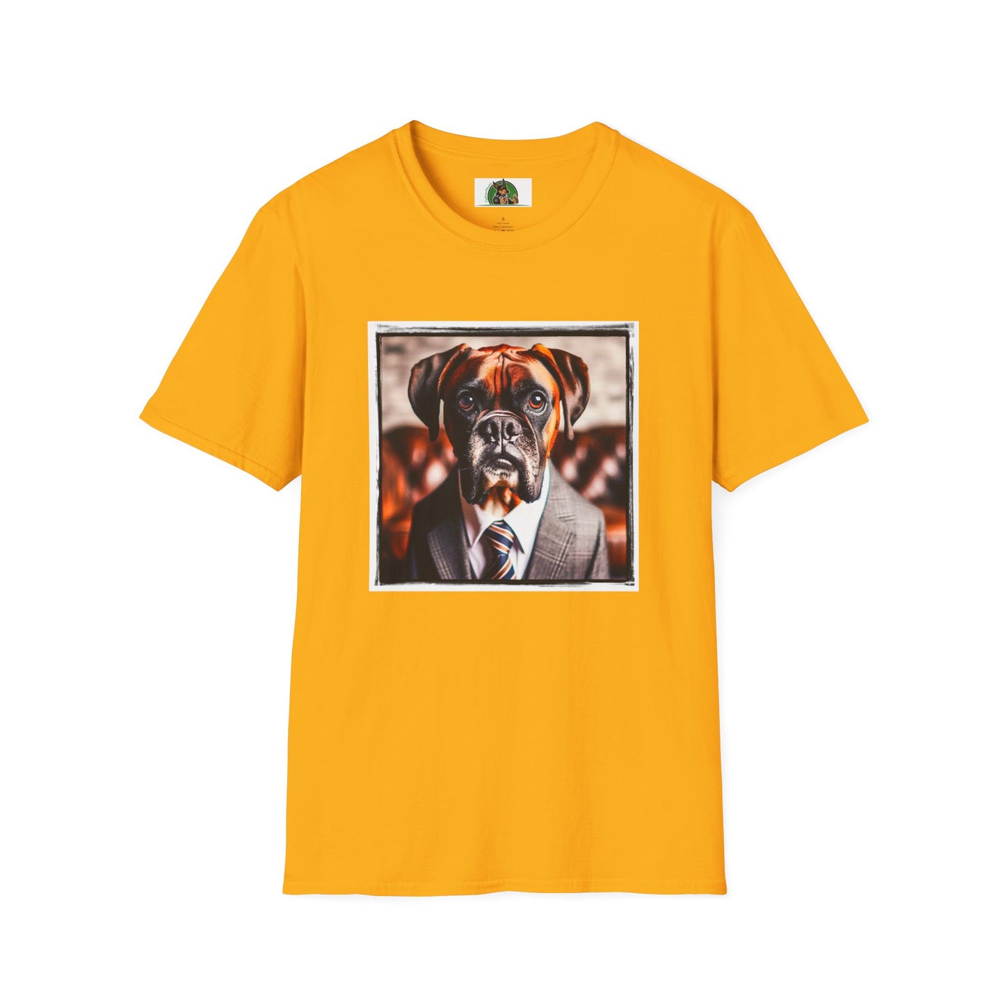 Boxer Dog In Suit Shirt T-Shirt Printify S Gold