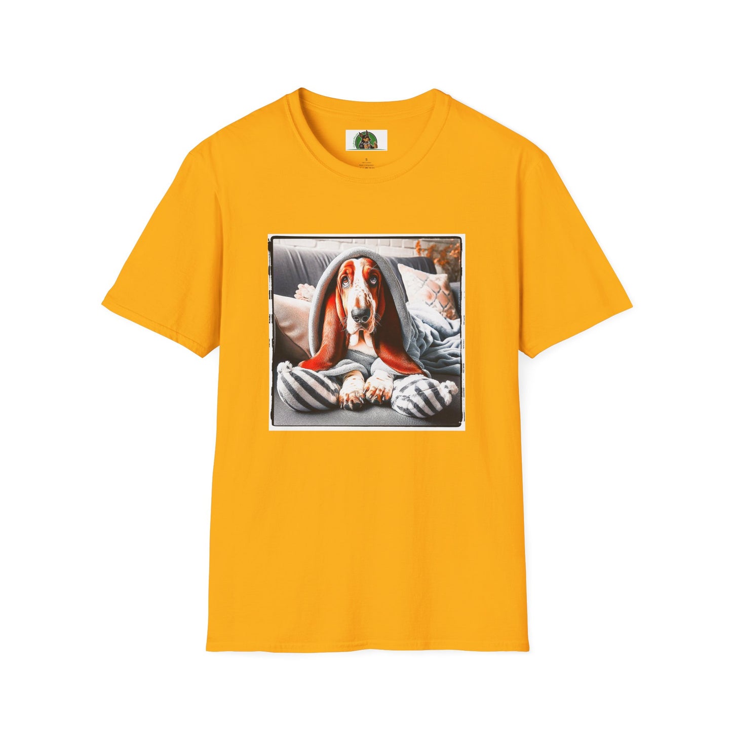 Basset Hound Draped In Blanket T-Shirt Printify S Gold