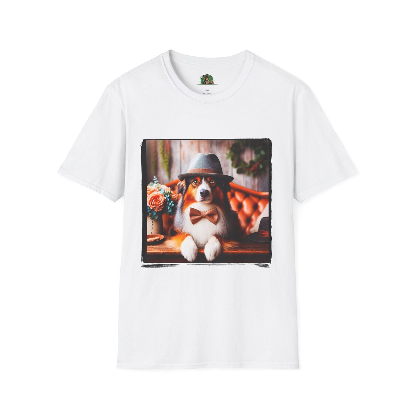 Australian Shepherd With Fedora Hat T-Shirt Printify XS White