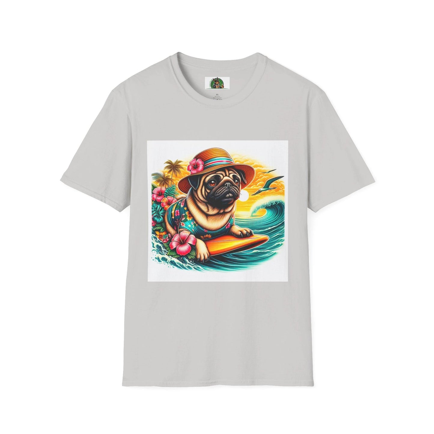 Surfer Pug T-Shirt T-Shirt Printify S Ice Grey