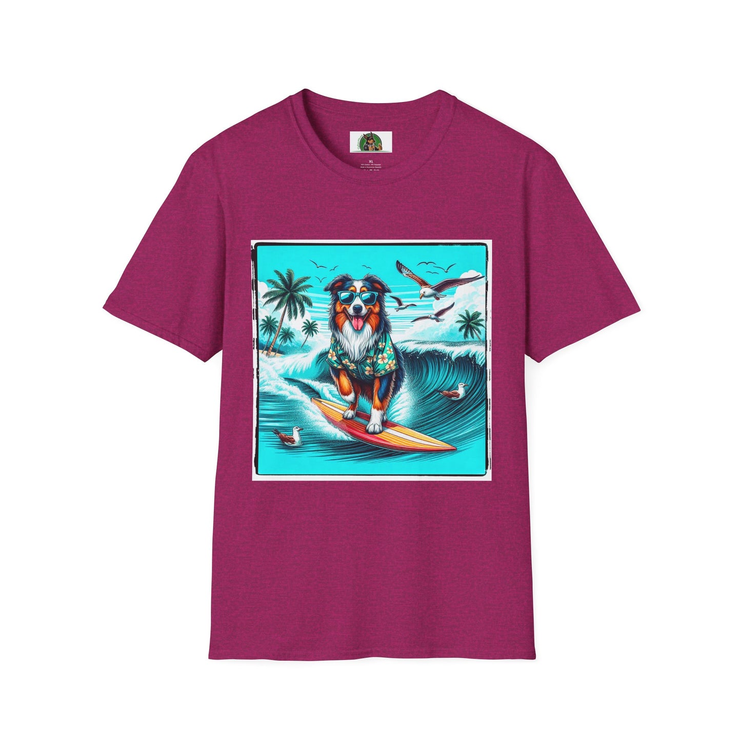 Australian Shepherd Wearing Hawaiian Shirt Surfer Dog T-Shirt Printify S Antique Heliconia 