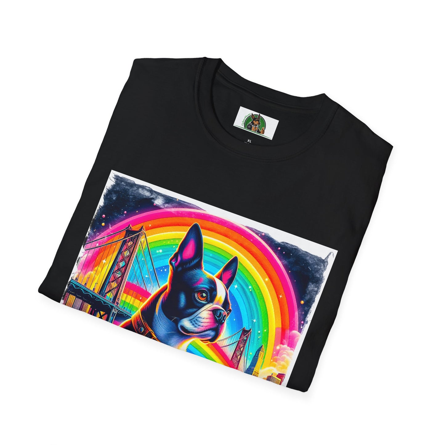 Boston Terrier Rainbow Bridge Dog At Beach T-Shirt Printify   