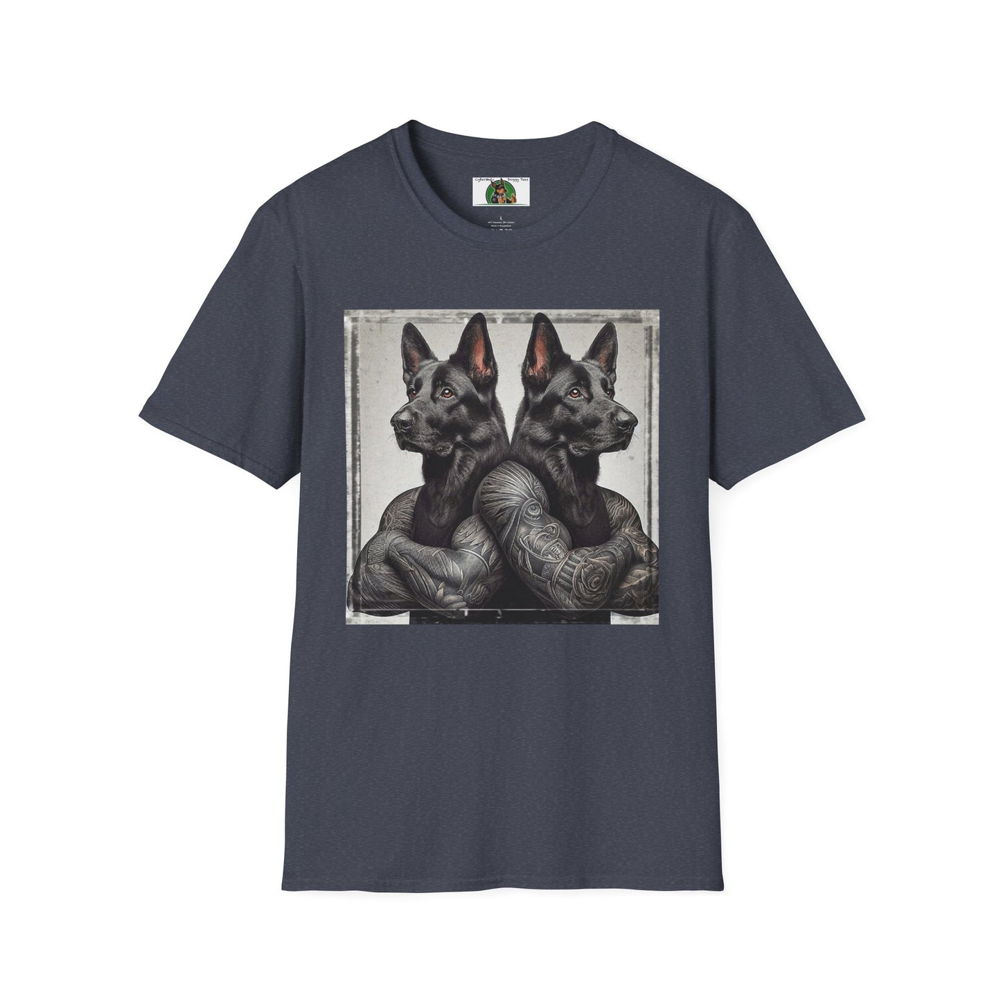 Muscle Twins Black German Shepherds Unisex Softstyle T-Shirt T-Shirt Printify S Heather Navy