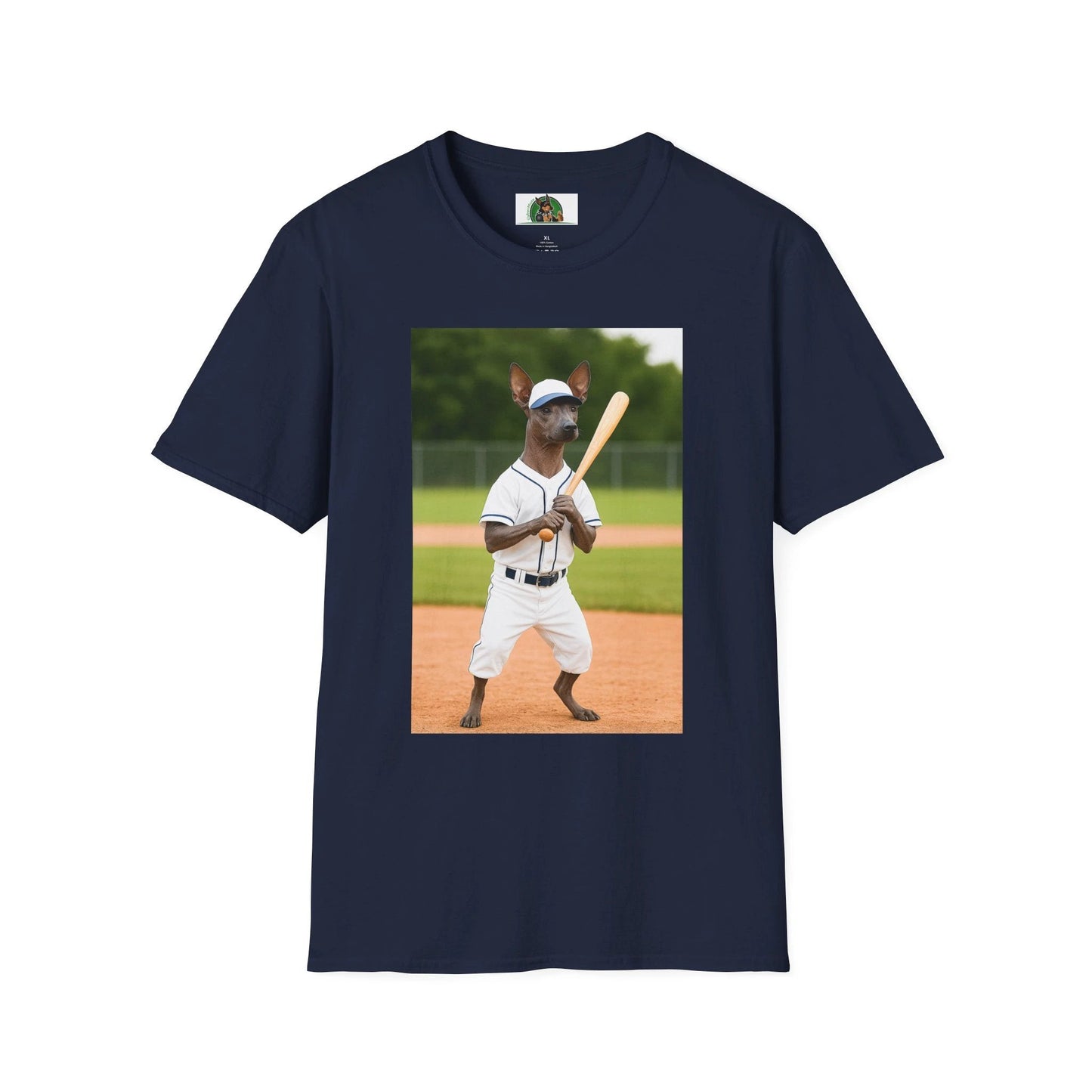 Mexican Hairless Dog Baseball Tee — Dog Lover Sports T-Shirt T-Shirt Printify Navy S