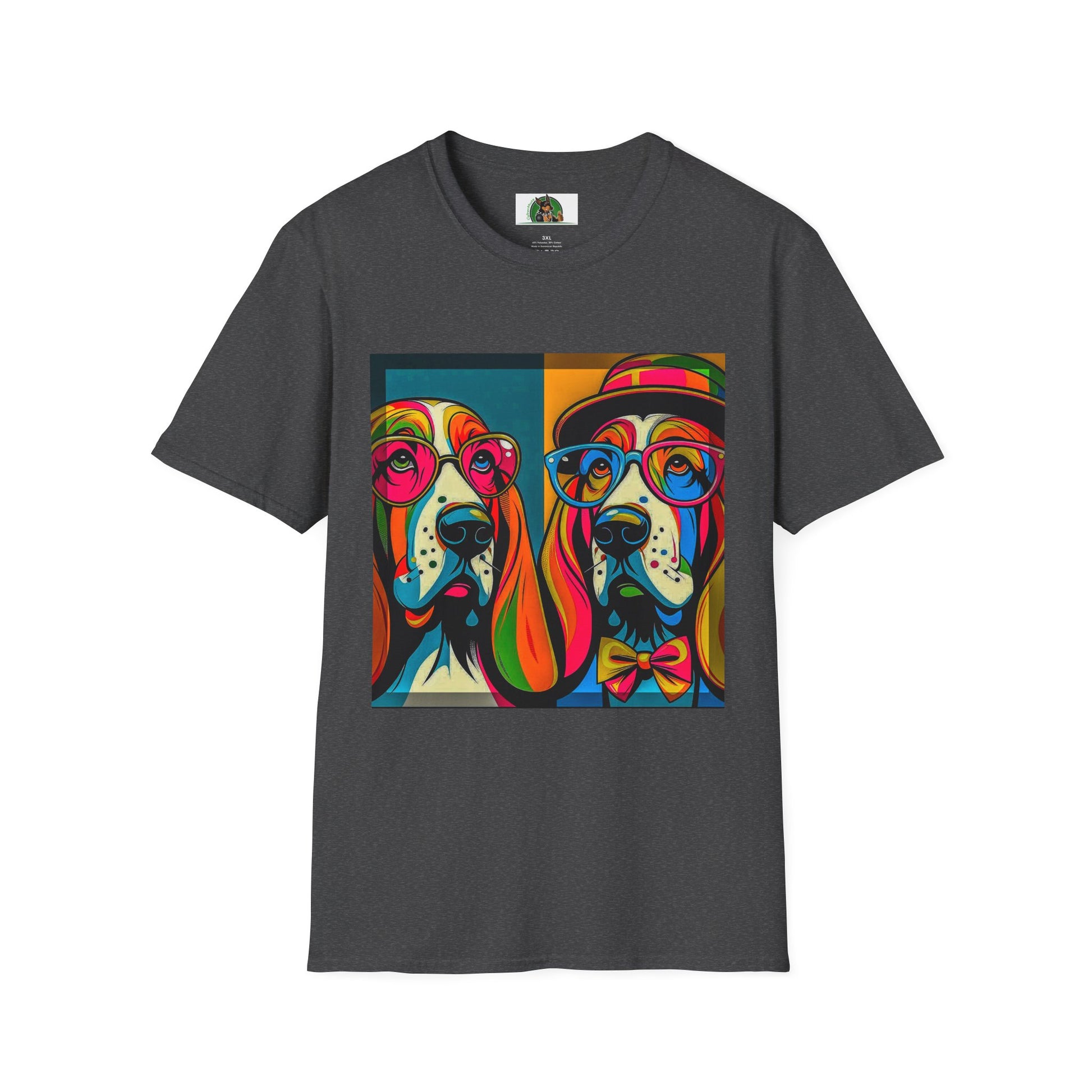 Basset Hound Couple Pop Art Pic T-Shirt Printify XS Dark Heather 