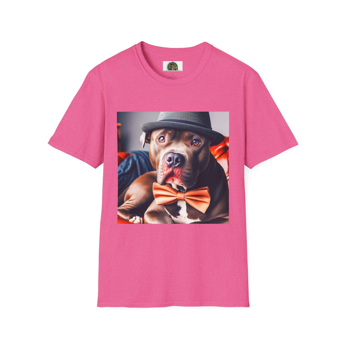 Pit Bull hat and bow tie shirt T-Shirt Printify S Heather Heliconia