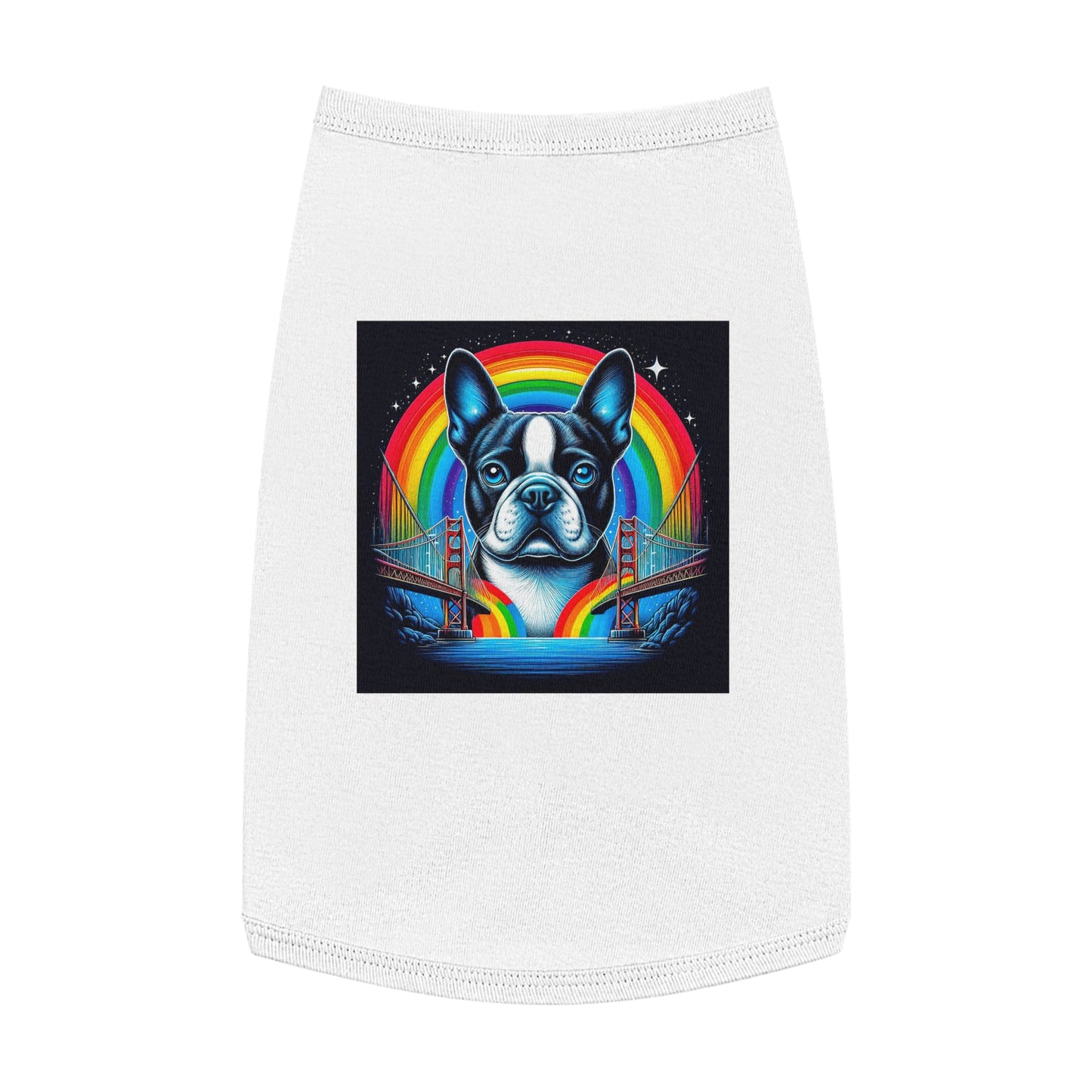 Pet Tank Top Boston Terrier Bright Rainbow Bridge Pets Printify L White 