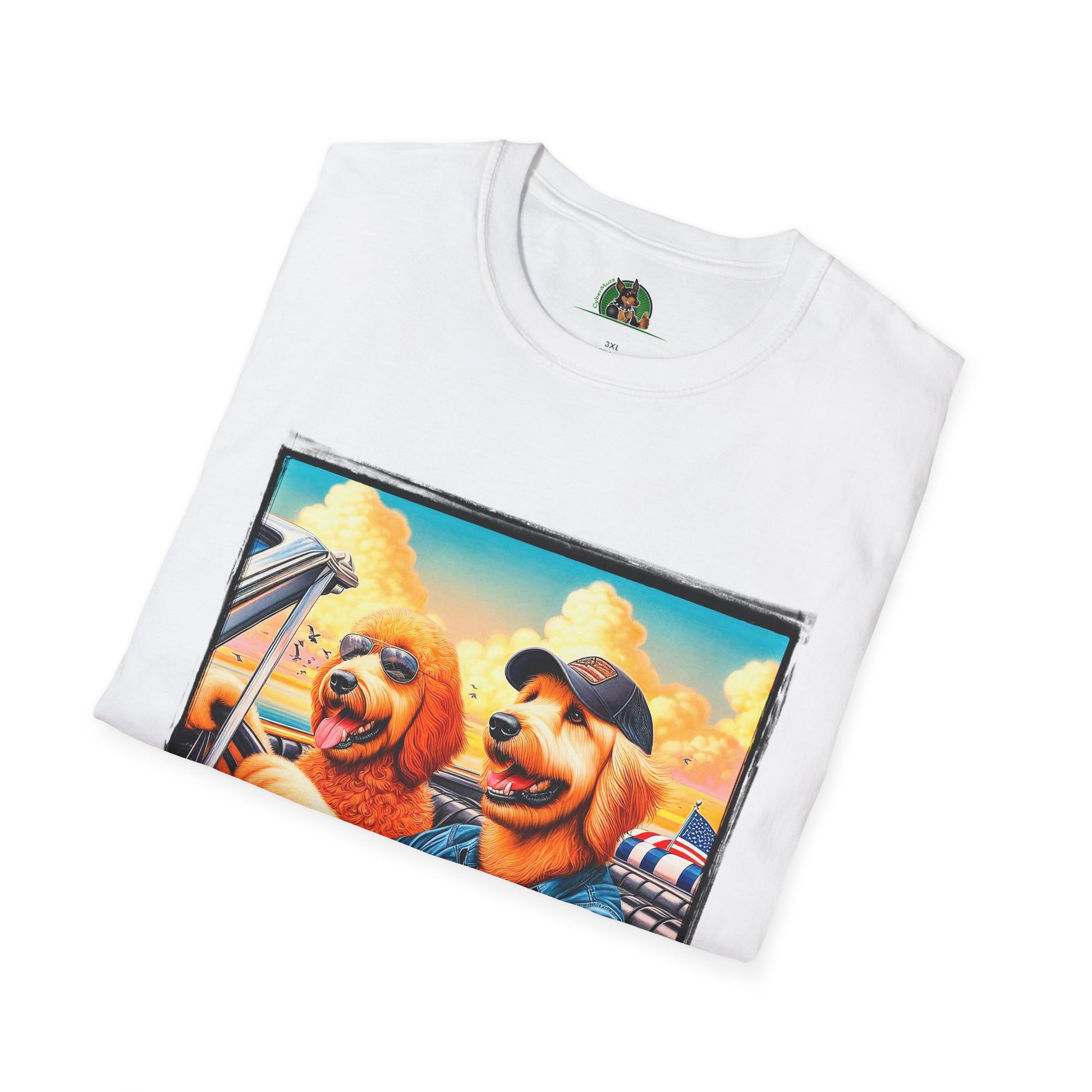 Wacky Golden Doodle driving frirnds T-Shirt Printify