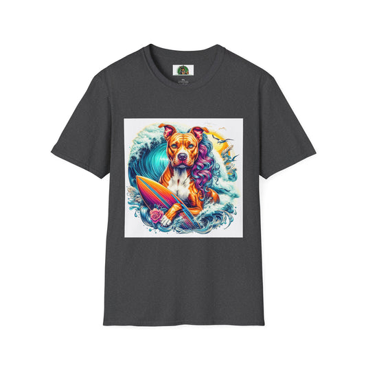 Pit Bull surfer puppy shirt T-Shirt Printify XS Dark Heather