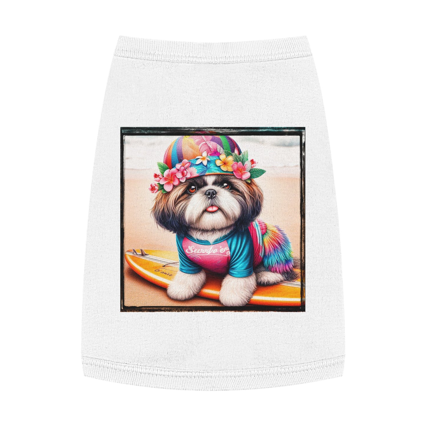 Pet Tank Top Shih Tzu surfer puppy Pets Printify M White