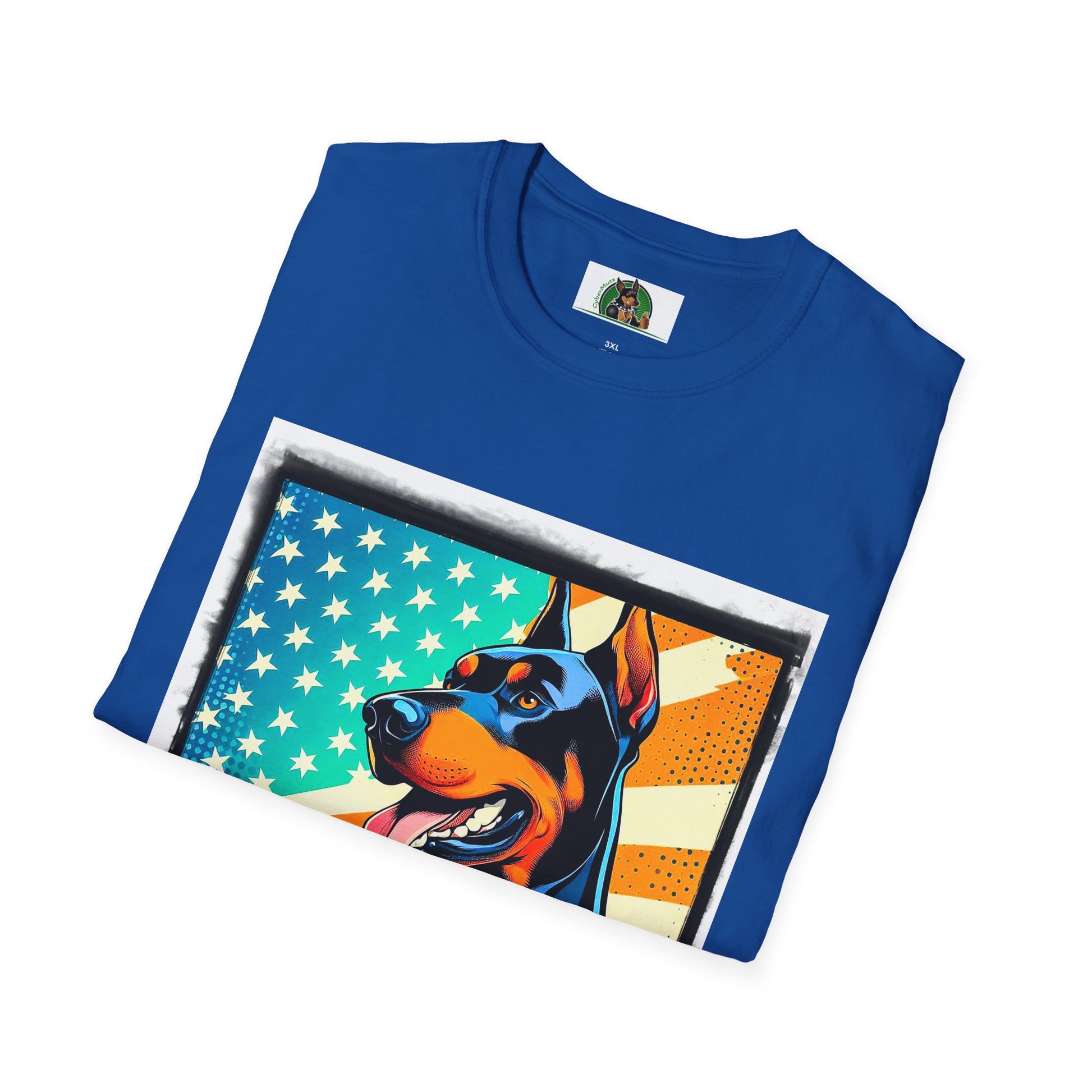 Doberman american superhero t shirt T-Shirt Printify