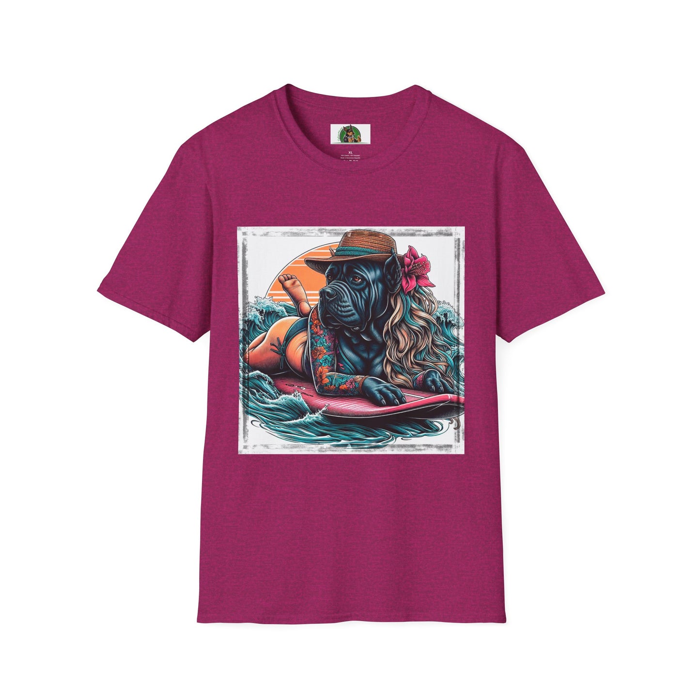 Cane Corso Female Surfer TShirt T-Shirt Printify S Antique Heliconia