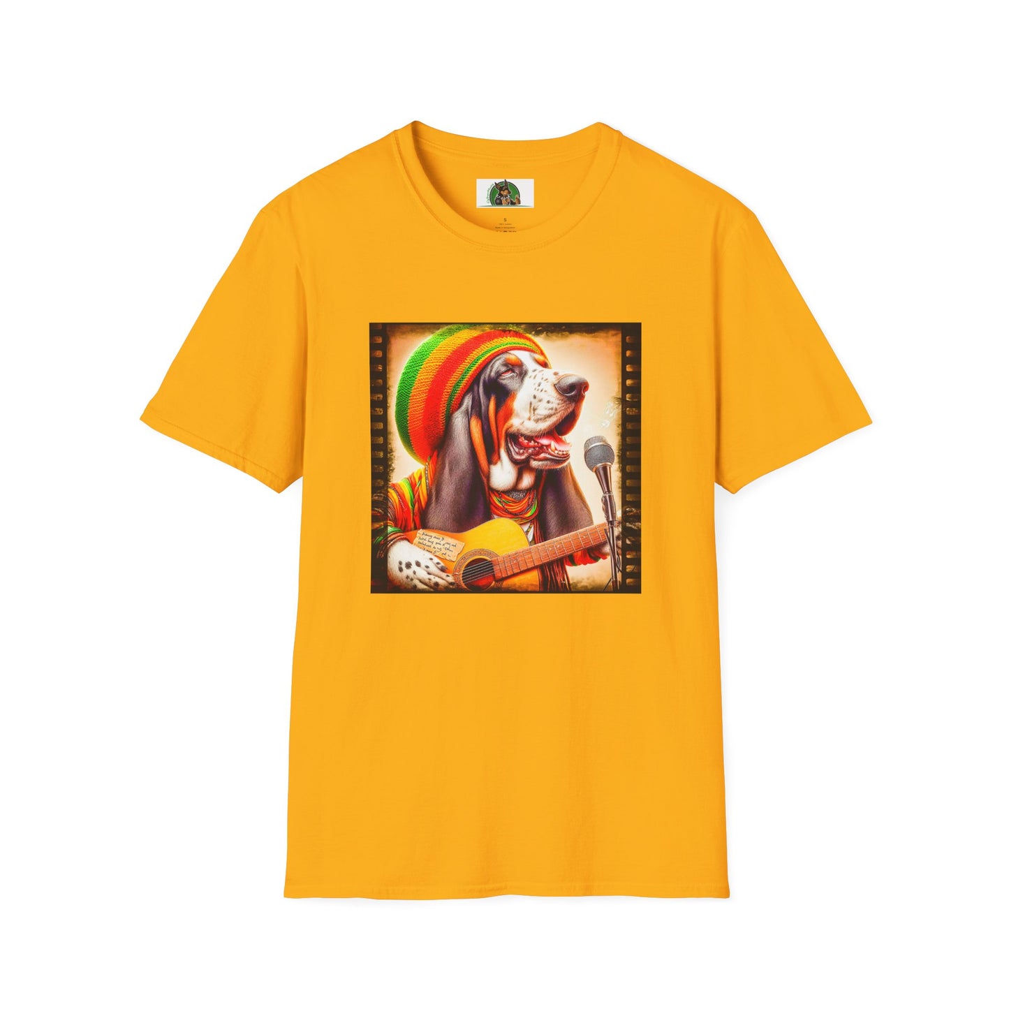Basset Hound Playing Guitar Singing T-Shirt Printify S Gold