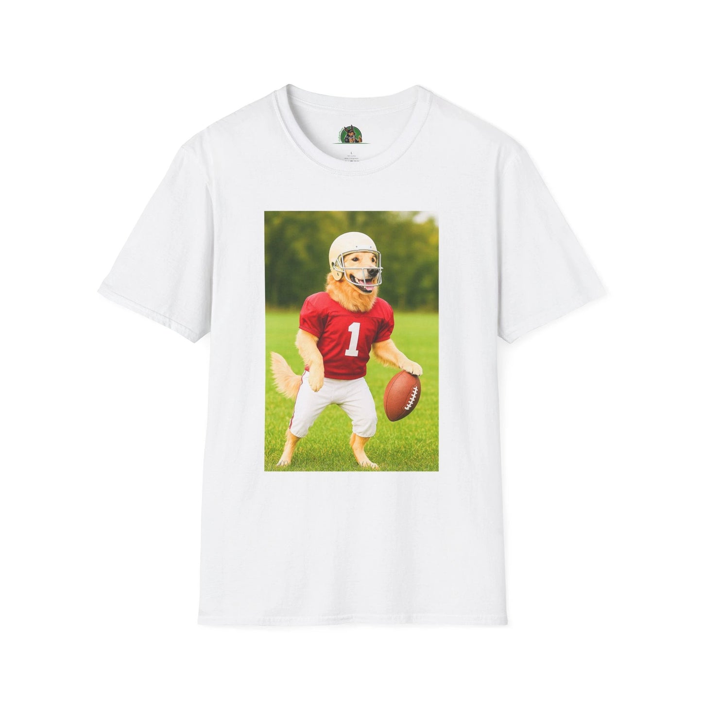 Golden Retriever Playing Football T-Shirt — Dog Lover Sports Tee T-Shirt Printify White S
