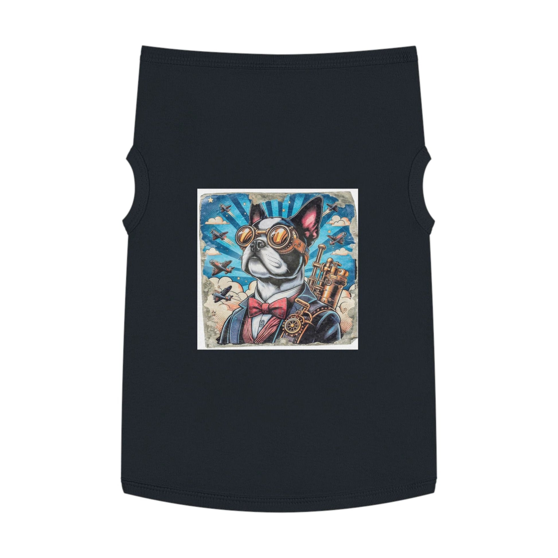 Boston Terrier Steampunk Tank Top For Dogs Cute American Gentleman Look Shirt Apparel Pets Printify XL Black