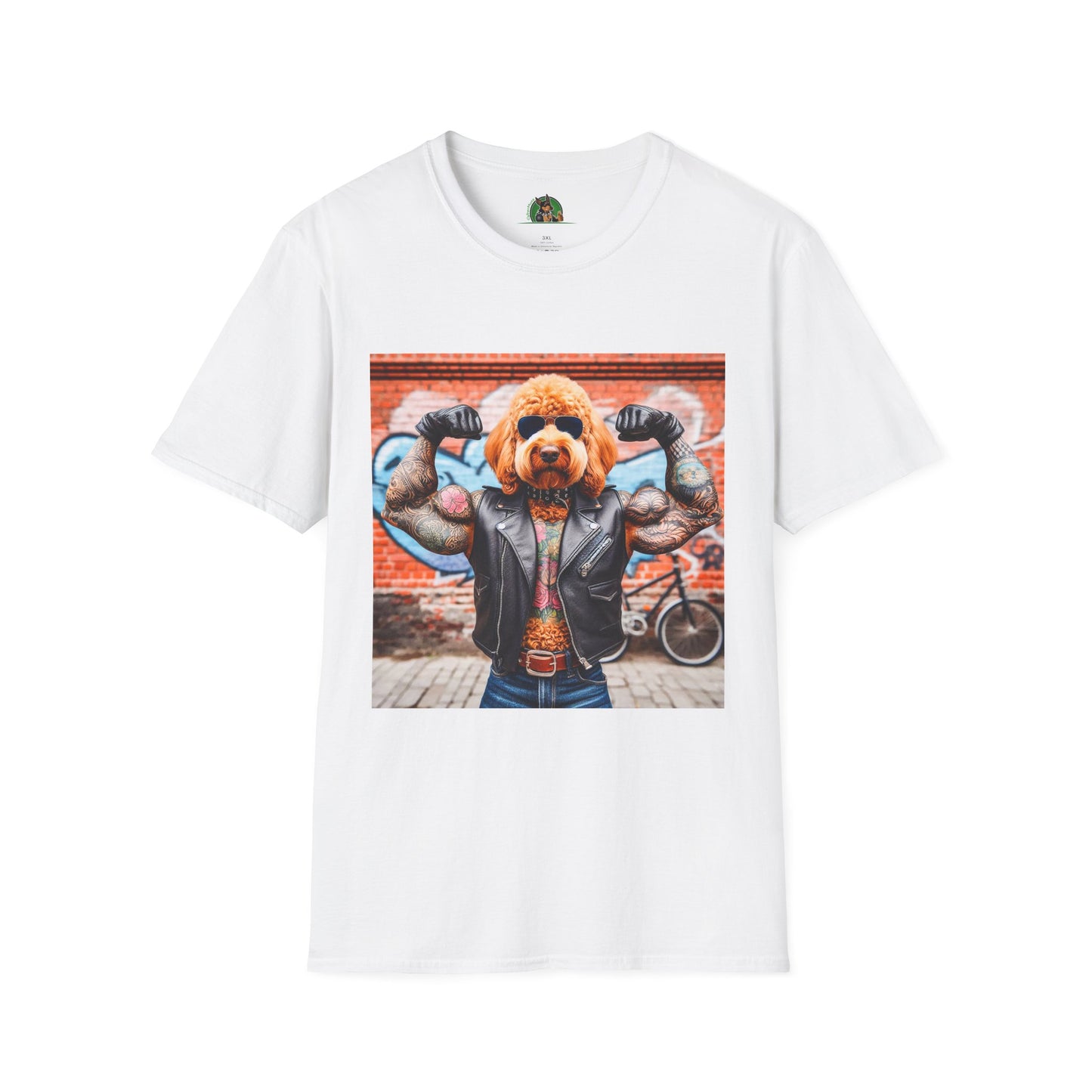 Golden Doodle muscles man t shirt T-Shirt Printify XS White
